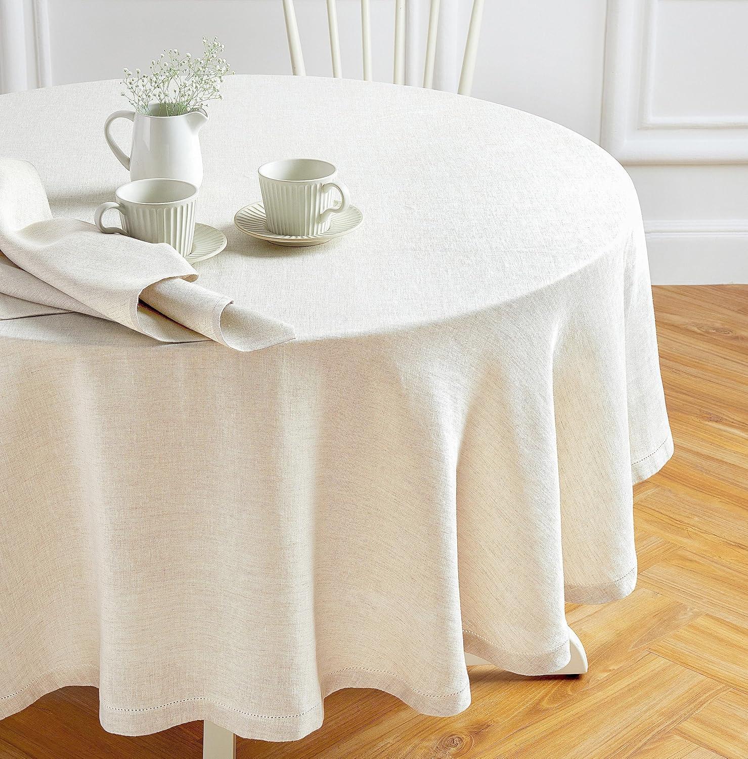 Sonoma Hemstitch - 100% Pure Linen Round Tablecloth (Prewashed)