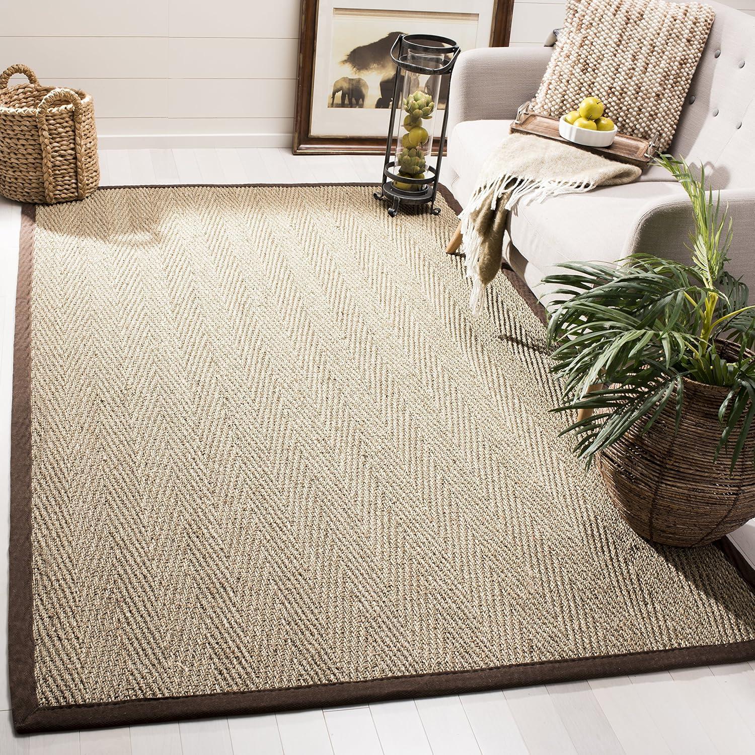 Natural Fiber NF115 Power Loomed Indoor Area Rug - Natural/Dark Brown - 6'x6' - Safavieh