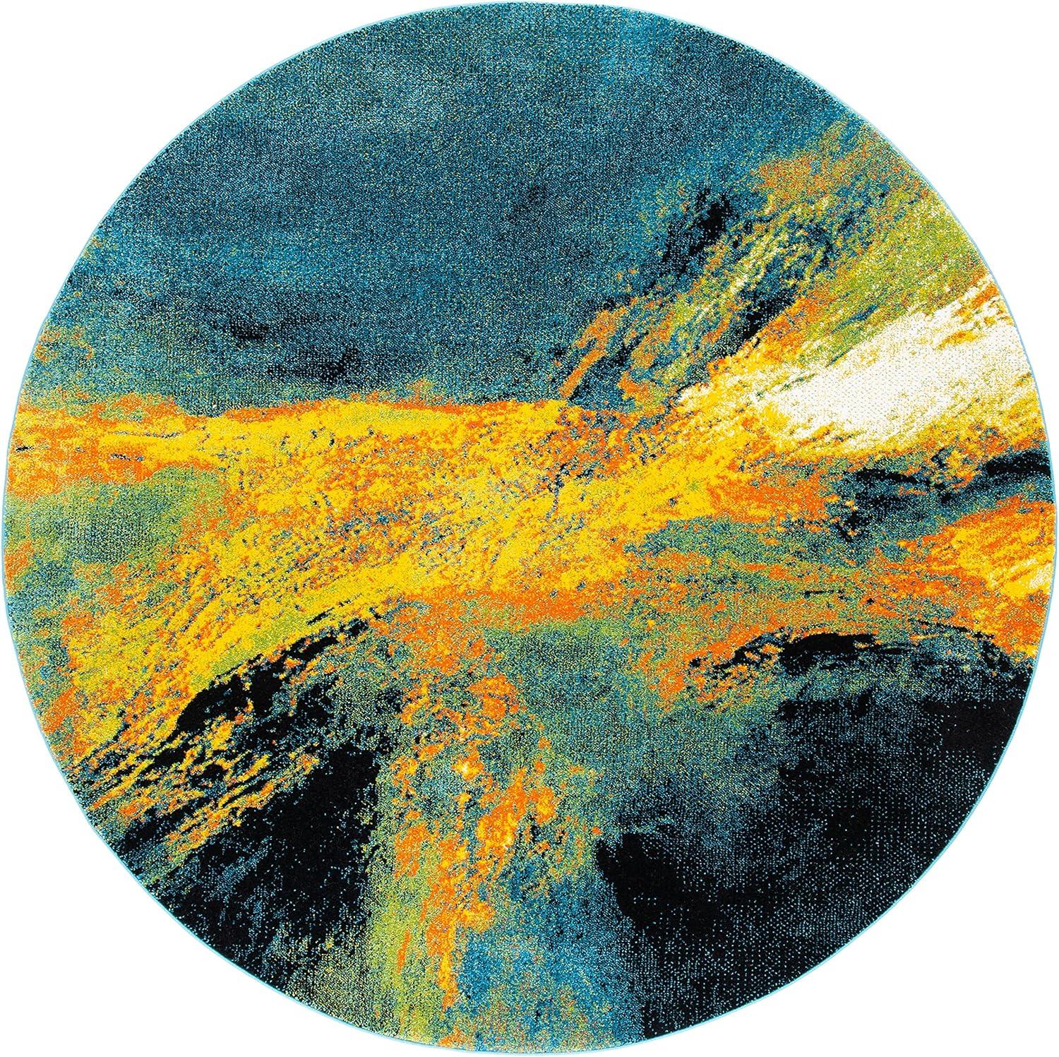 Galaxy GAL117 Power Loomed Area Rug - Blue/Yellow - 6'7" round - Safavieh.