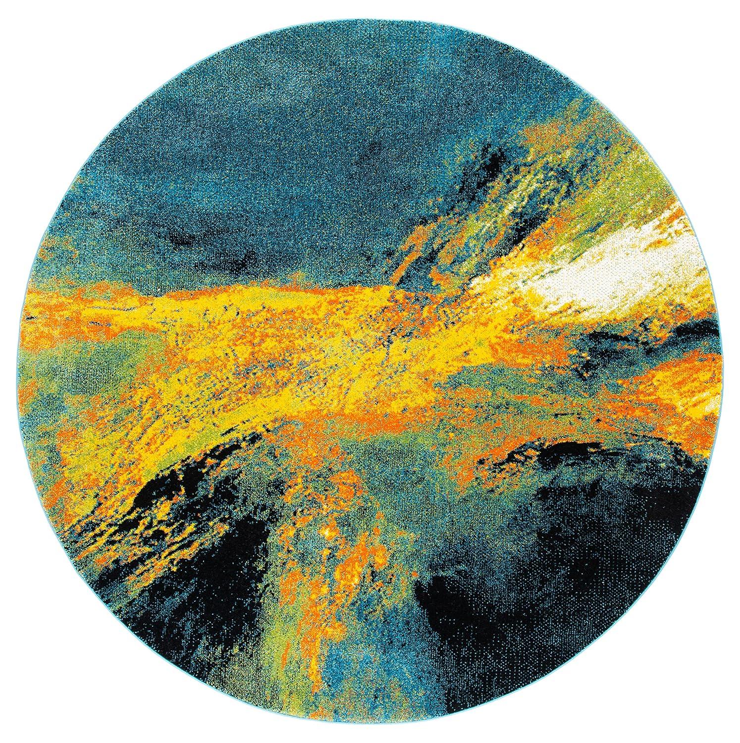 Galaxy GAL117 Power Loomed Area Rug - Blue/Yellow - 6'7" round - Safavieh.