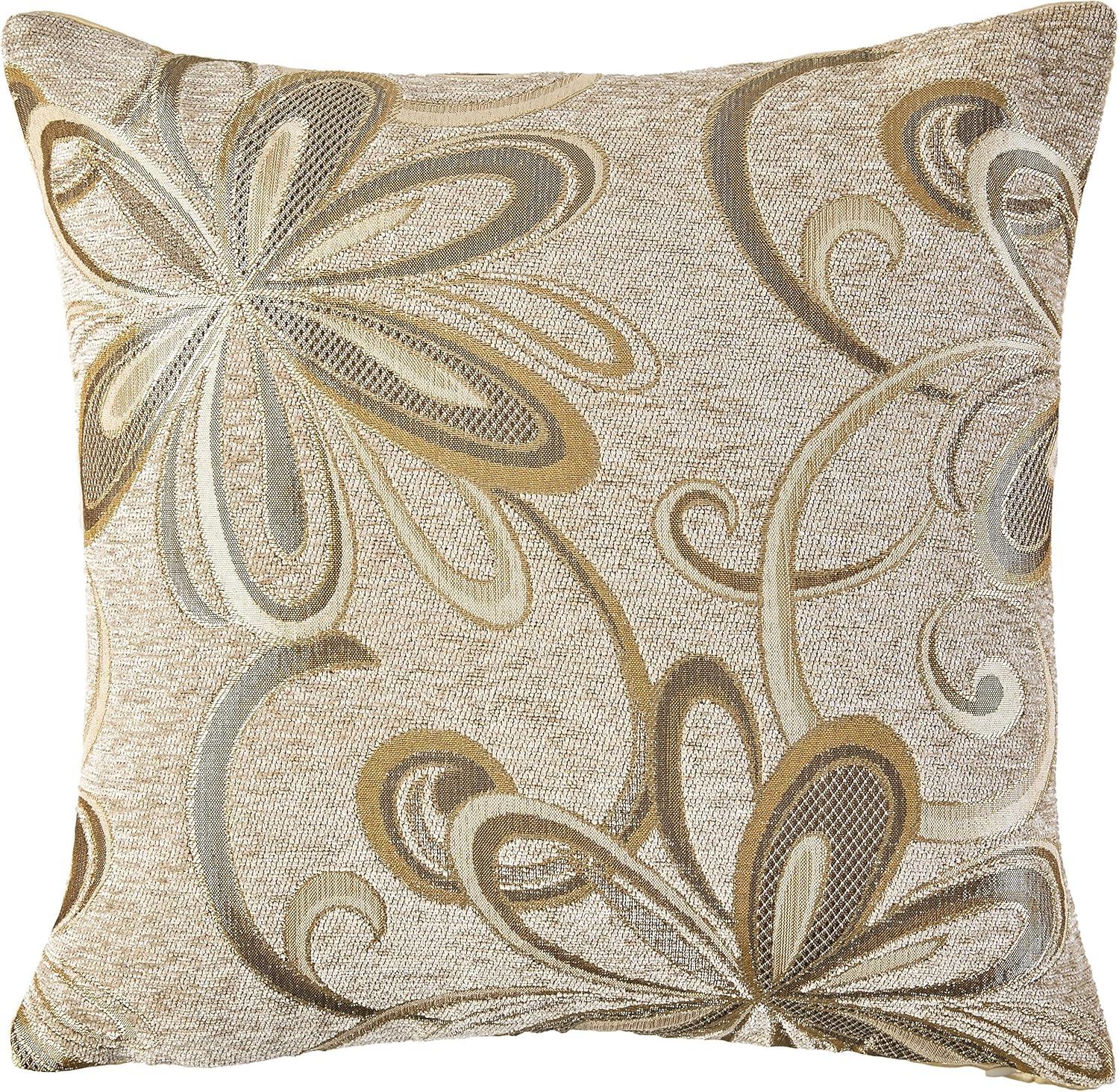 Gold Floral Embroidered Square Polyester Throw Pillow Set