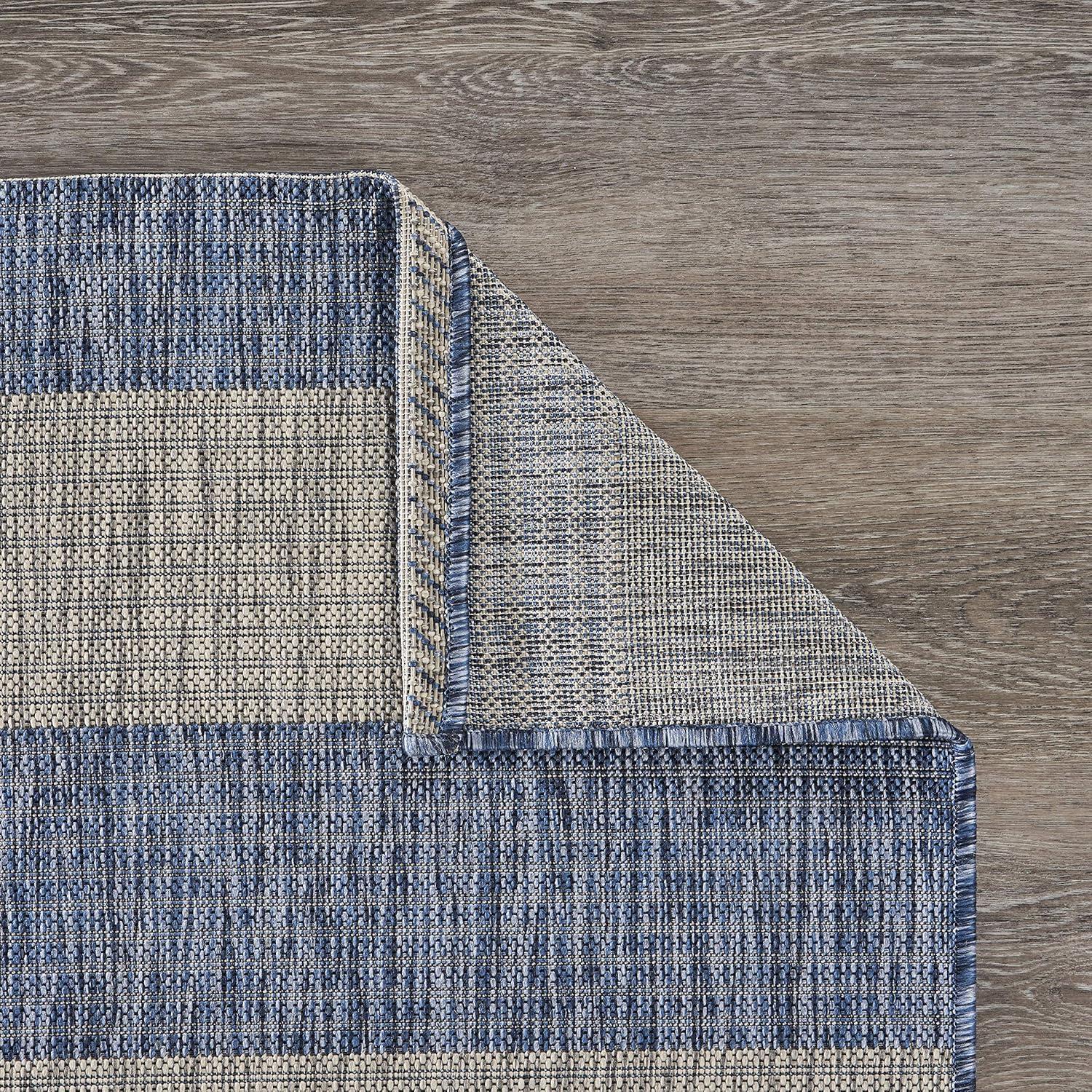 Caliana Birch Harbor Navy and Gray Coastal Striped Indoor and Outdoor Area Rug