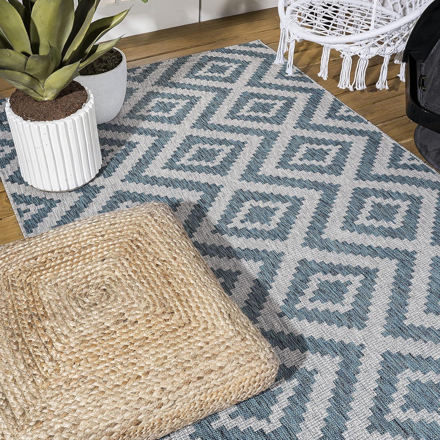 Reversible Sintra Diamond Blue/Gray Geometric Indoor/Outdoor Rug