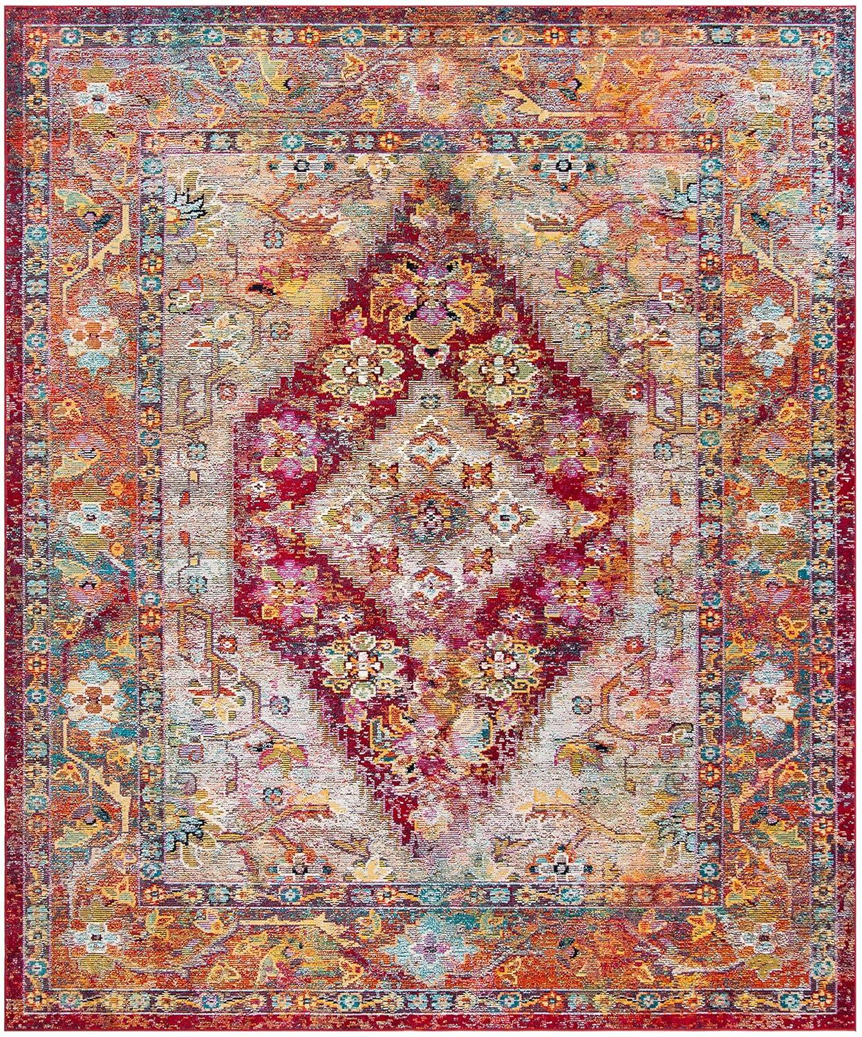 SAFAVIEH Crystal Salma Traditional Area Rug, Light Blue/Fuchsia, 9' x 12'