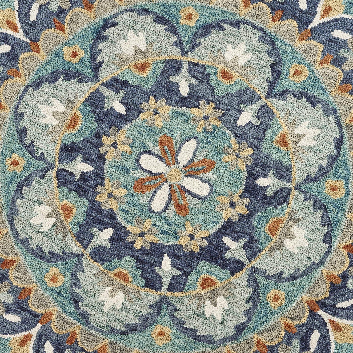 Ox Bay Dazzle Floral Tufted Green Blue Wool 4 Feet Round Rug