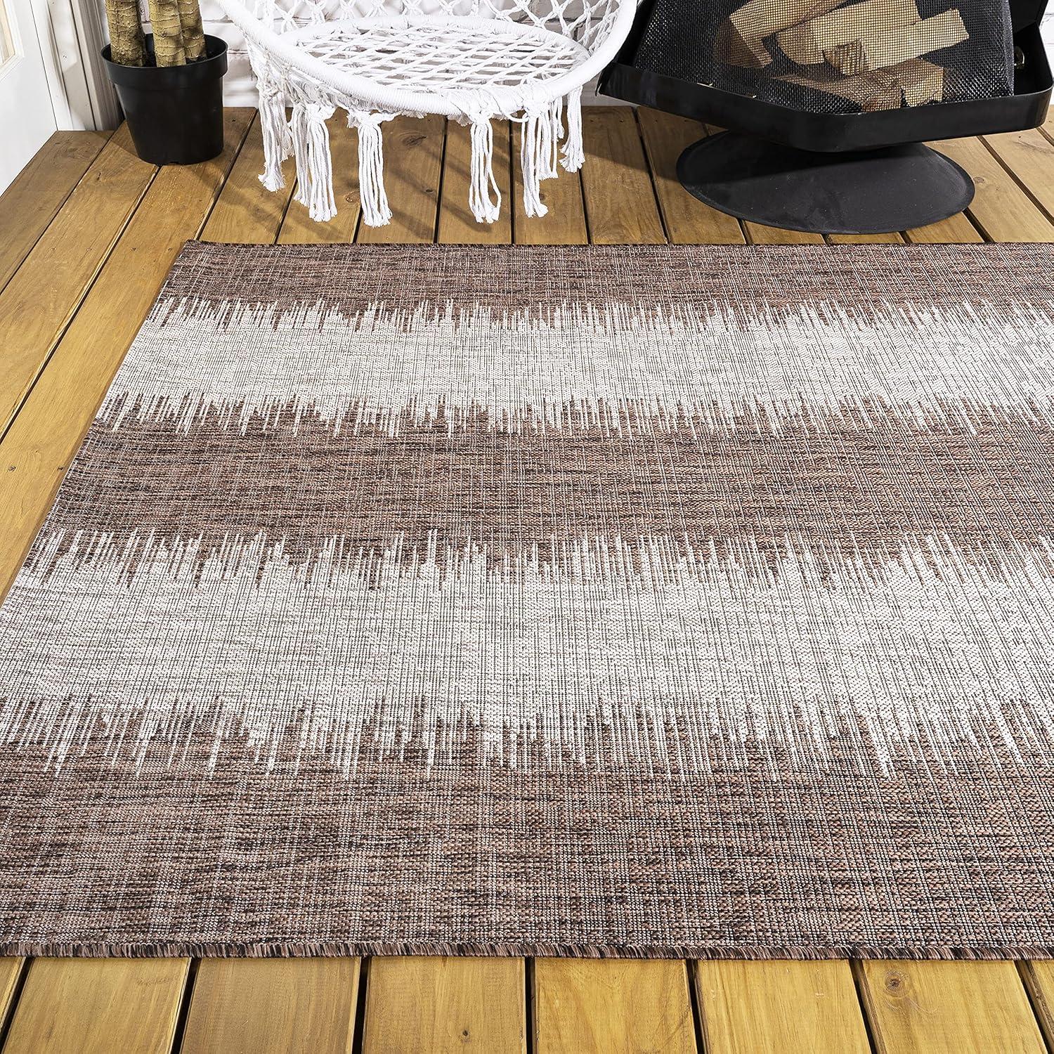 5'x8' Tavira Modern Strie' Indoor/Outdoor Area Rug, Brown/Beige - JONATHAN Y