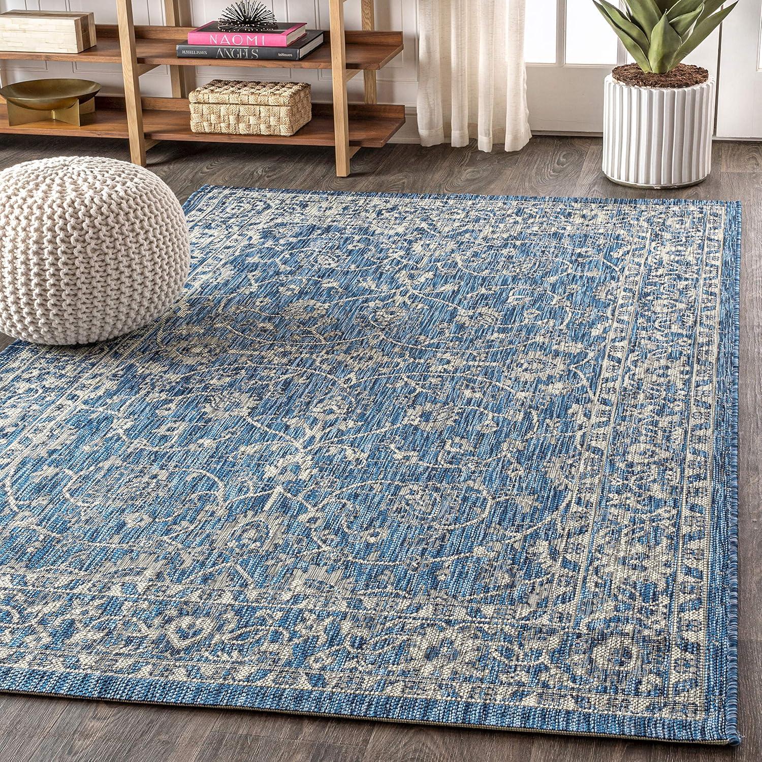 3'x5' Palazzo Vine and Border Textured Weave Indoor/Outdoor Area Rug, Navy/Gray - JONATHAN Y