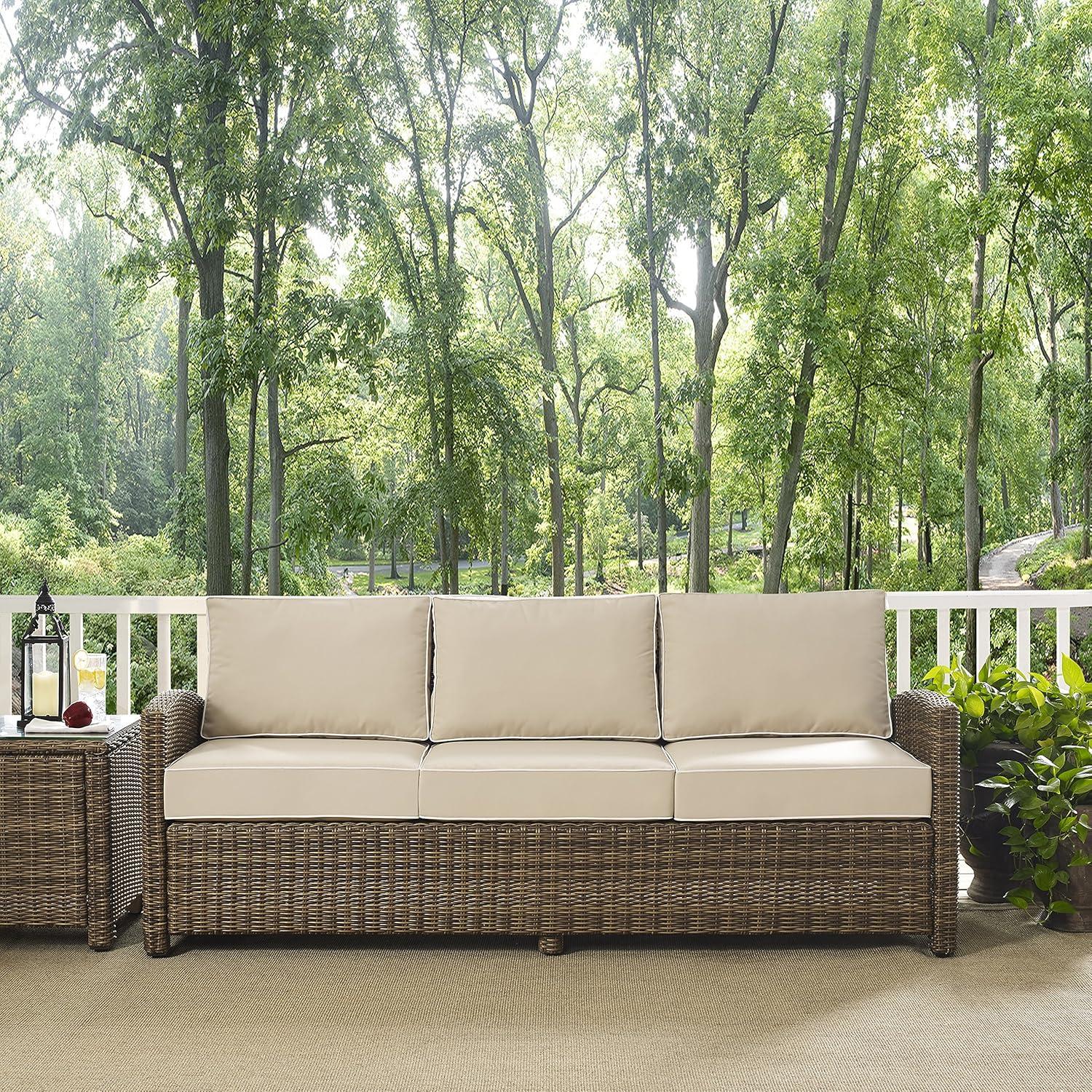 Bradenton Outdoor Wicker Sofa - Sand - Crosley: UV-Resistant Patio Furniture, 3-Seater with Foam Cushions