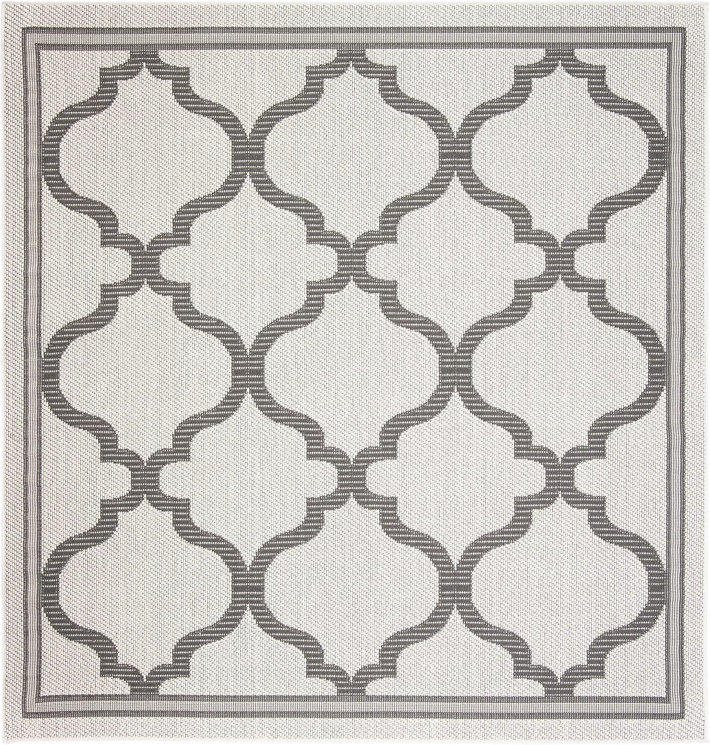 SAFAVIEH Bermuda Corie Geometric Quatrefoil Indoor/Outdoor Area Rug Ivory/Grey, 6'7" x 6'7" Square