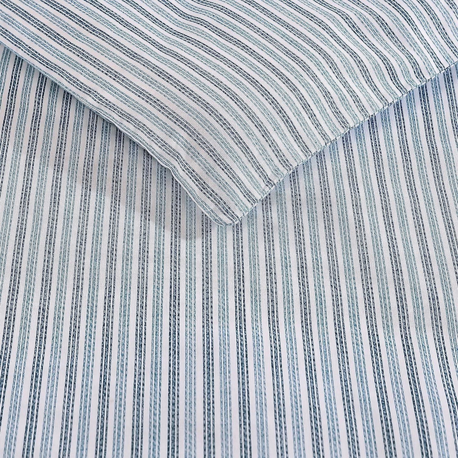 Eddie Bauer Eddie Bauer Ticking Stripe Navy Cotton Percale Duvet Cover Set