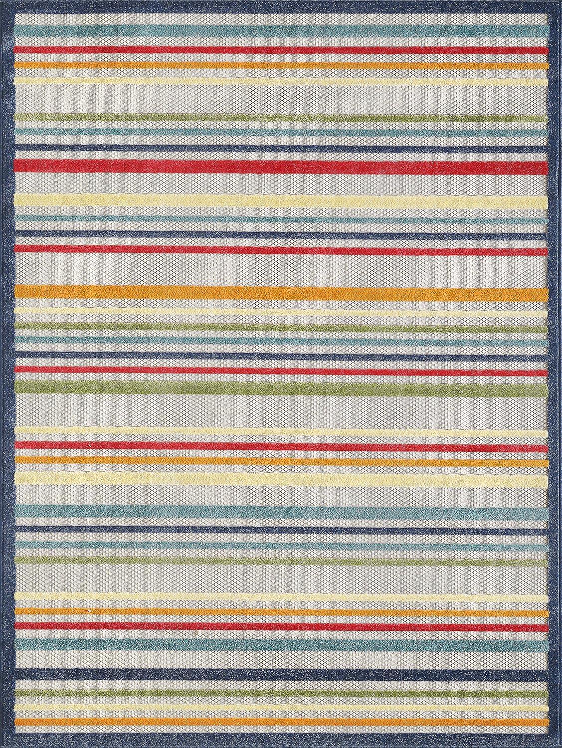Calla Ivory/Multi Stripes 3 ft. x 5 ft. Striped Indoor/Outdoor Accent Rug