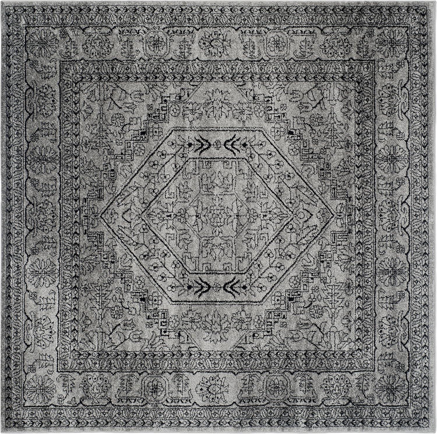 Adirondack ADR108 Power Loomed Area Rug - Silver/Black - 10'x10' - Safavieh.