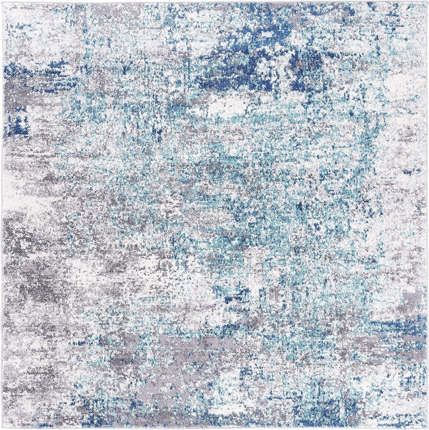 SAFAVIEH Aston Mackenzie Abstract Distressed Area Rug, Light Blue/Grey, 6'7" x 6'7" Square