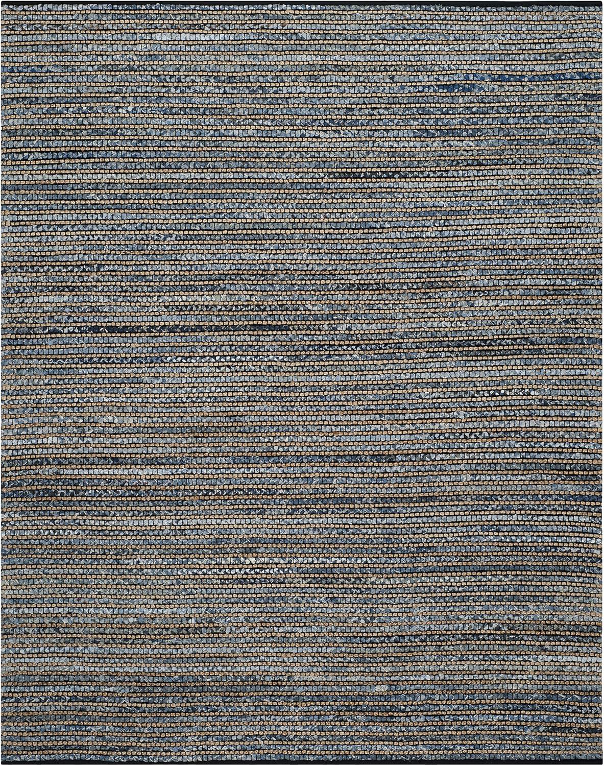 Handmade Cape Cod 4' Square Blue Stripe Cotton Rug