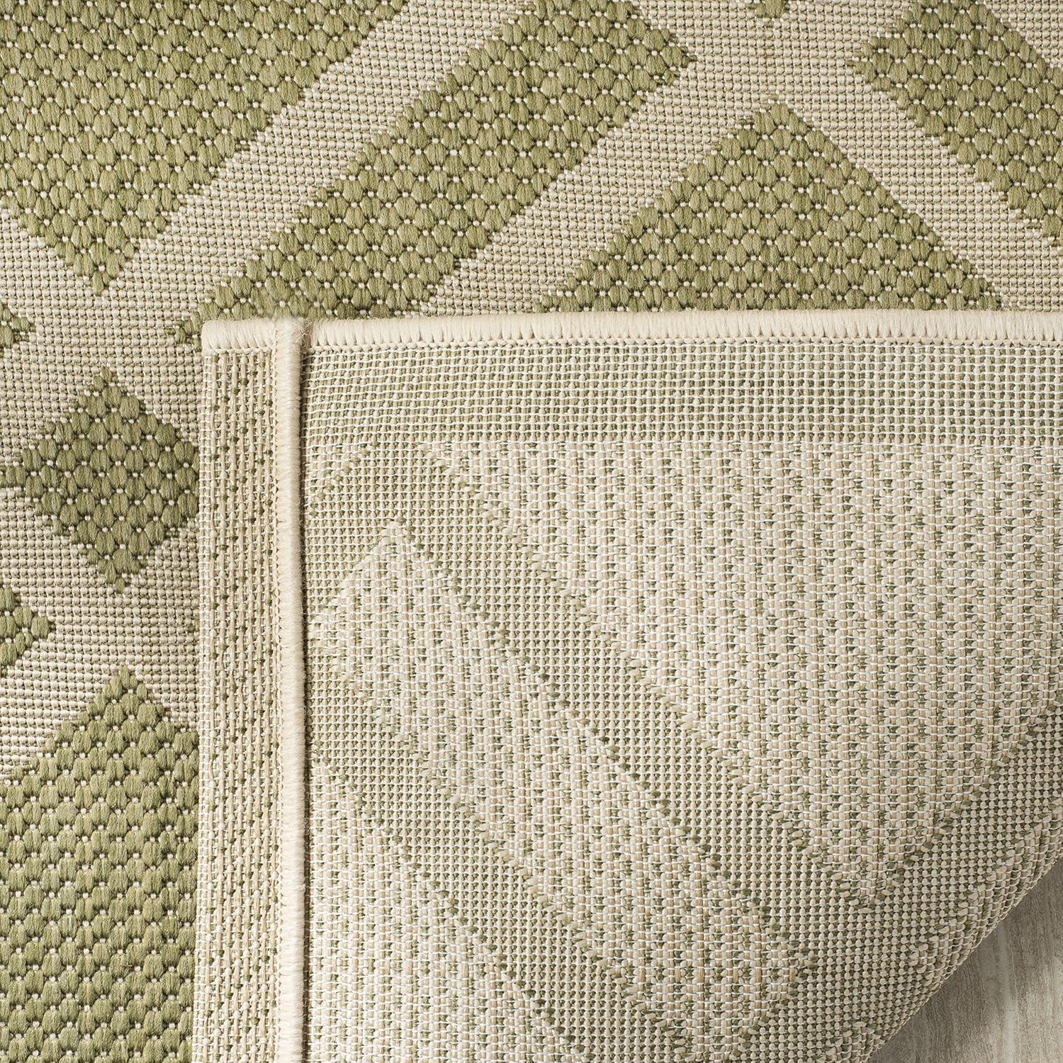 SAFAVIEH Courtyard Jasper Geometric Bordered Indoor/Outdoor Area Rug, 4' x 5'7", Green/Beige