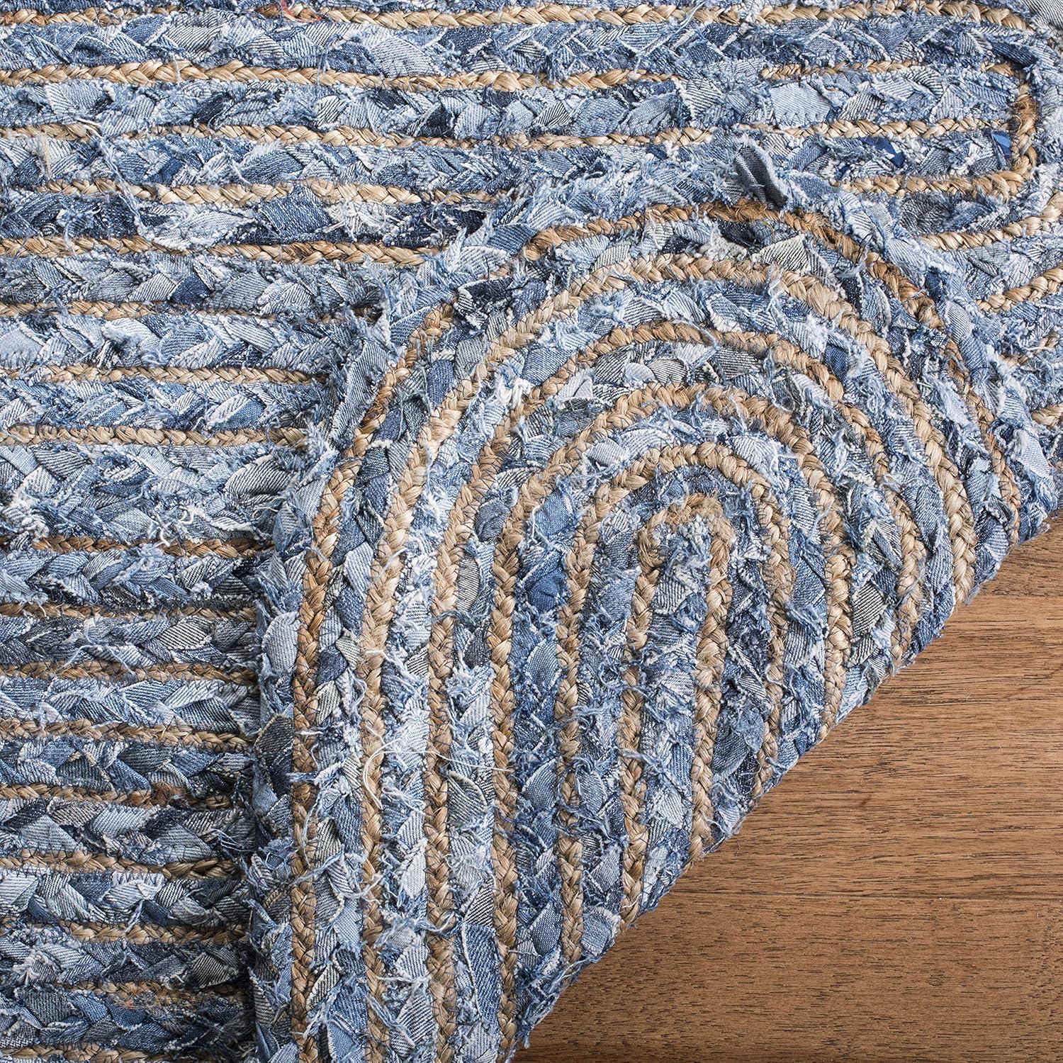 Coastal Charm Hand-Knotted Blue Square Cotton & Synthetic Rug