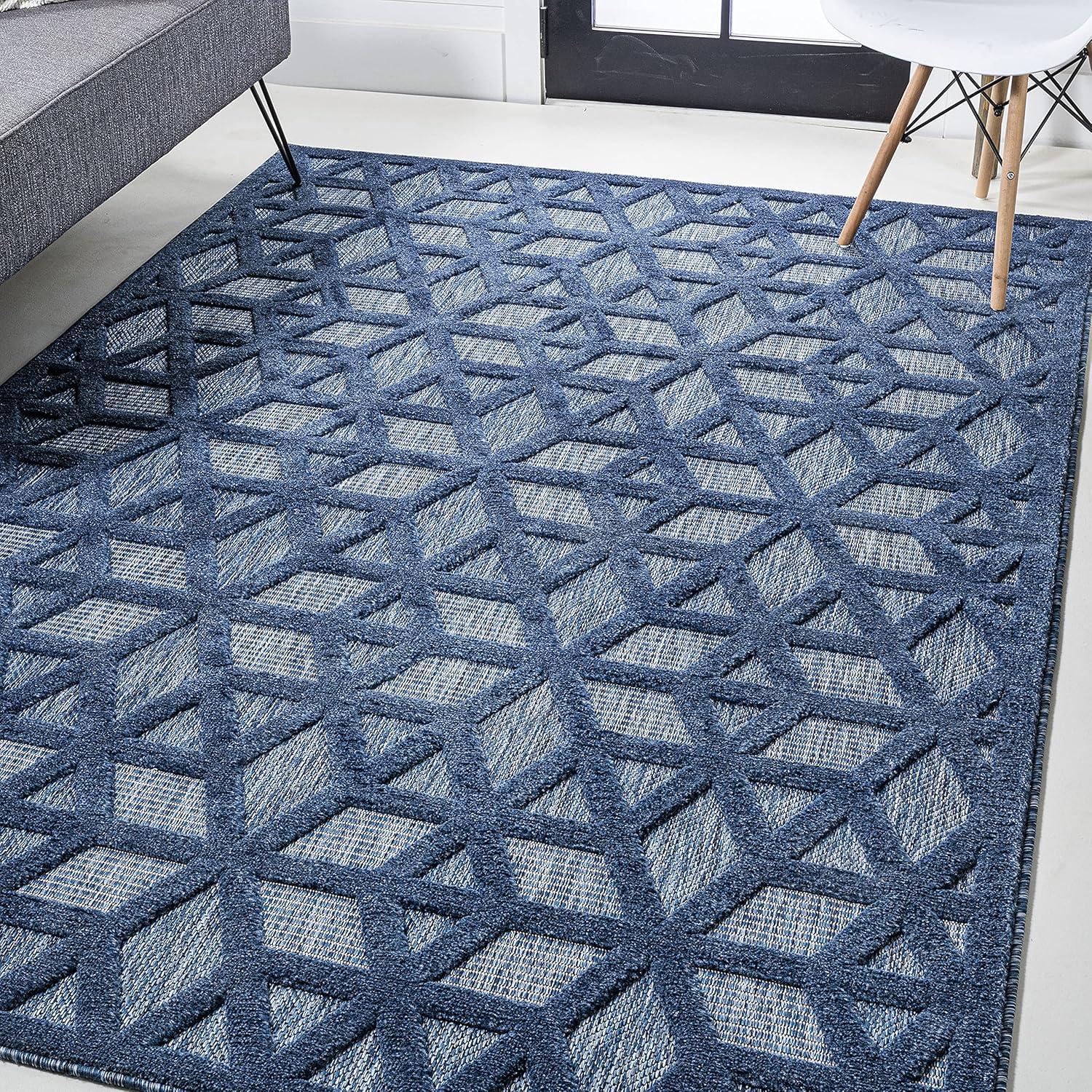 8'x10' Talaia Neutral Geometric Indoor/Outdoor Area Rug, Navy - JONATHAN Y