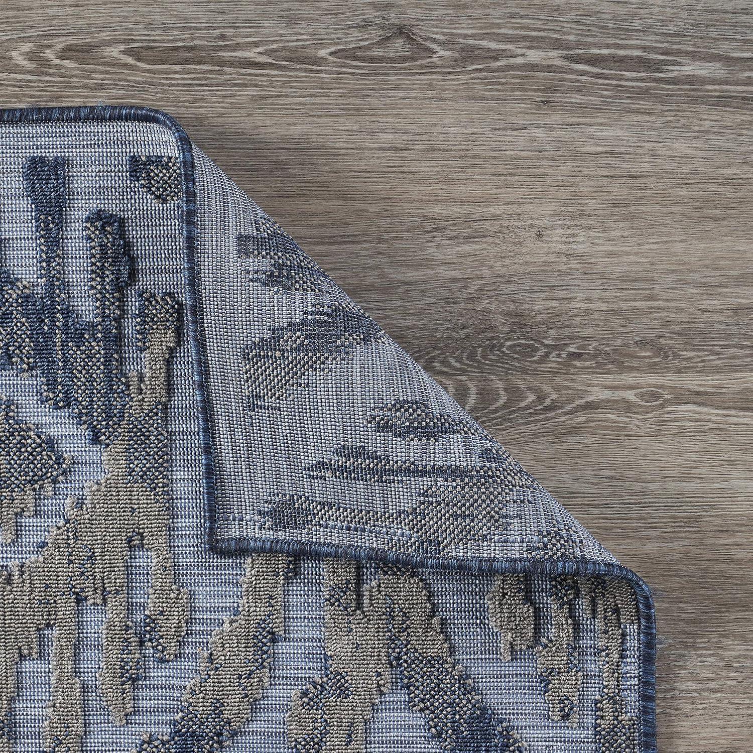 LR Home Reese 7'9" x 9'9", Blue/Gray Ikat Fade, Stain, and Moisture Resistant Indoor/Outdoor Area Rug
