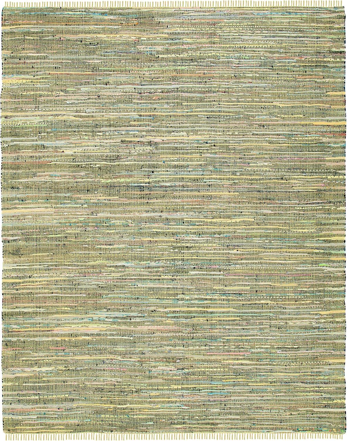 Handmade Boho Stripe Cotton Area Rug 8' x 10' in Light Green & Multi