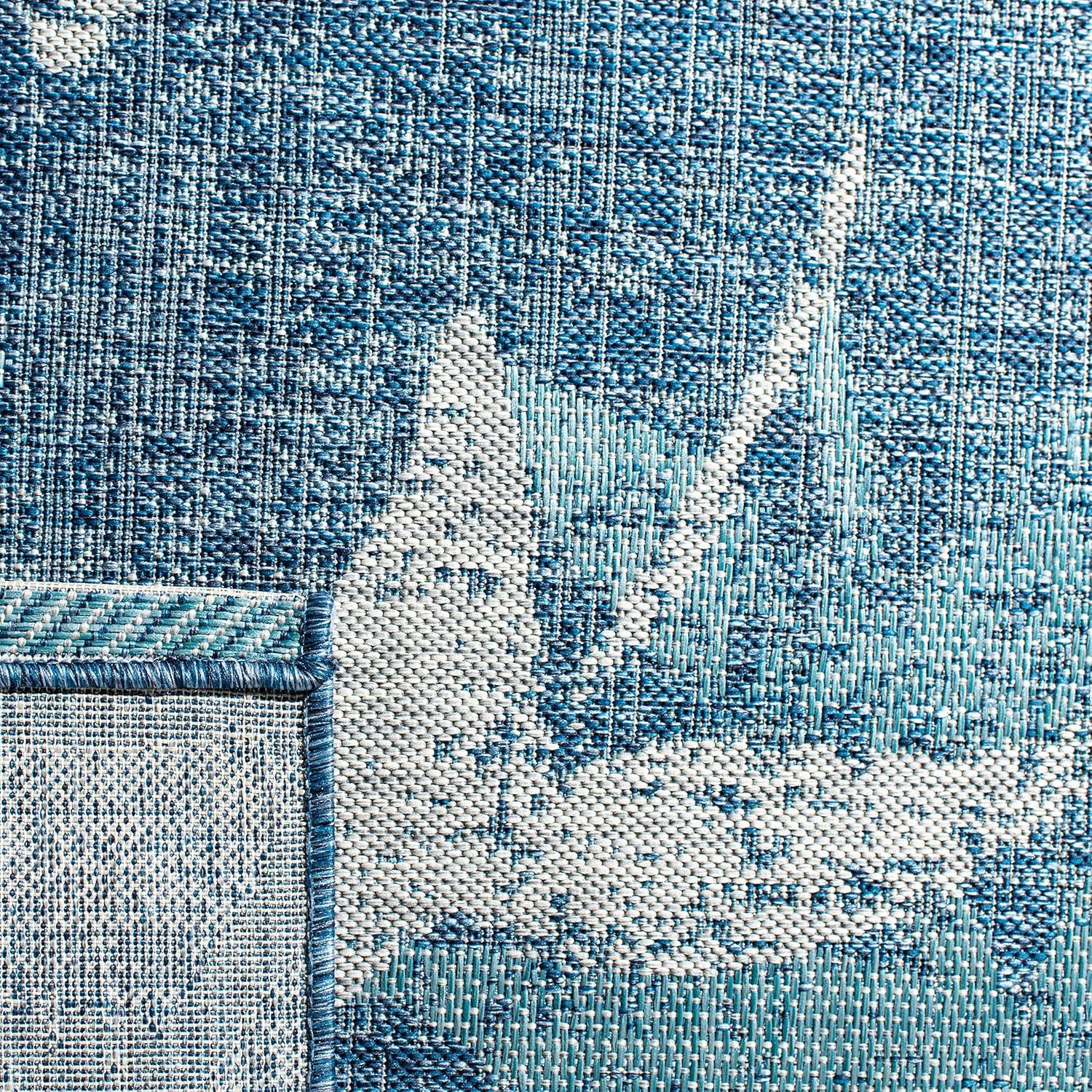 SAFAVIEH Courtyard Colton Floral Alfombra para Interior/exterior, 9' x 12', Azul Marino/azul