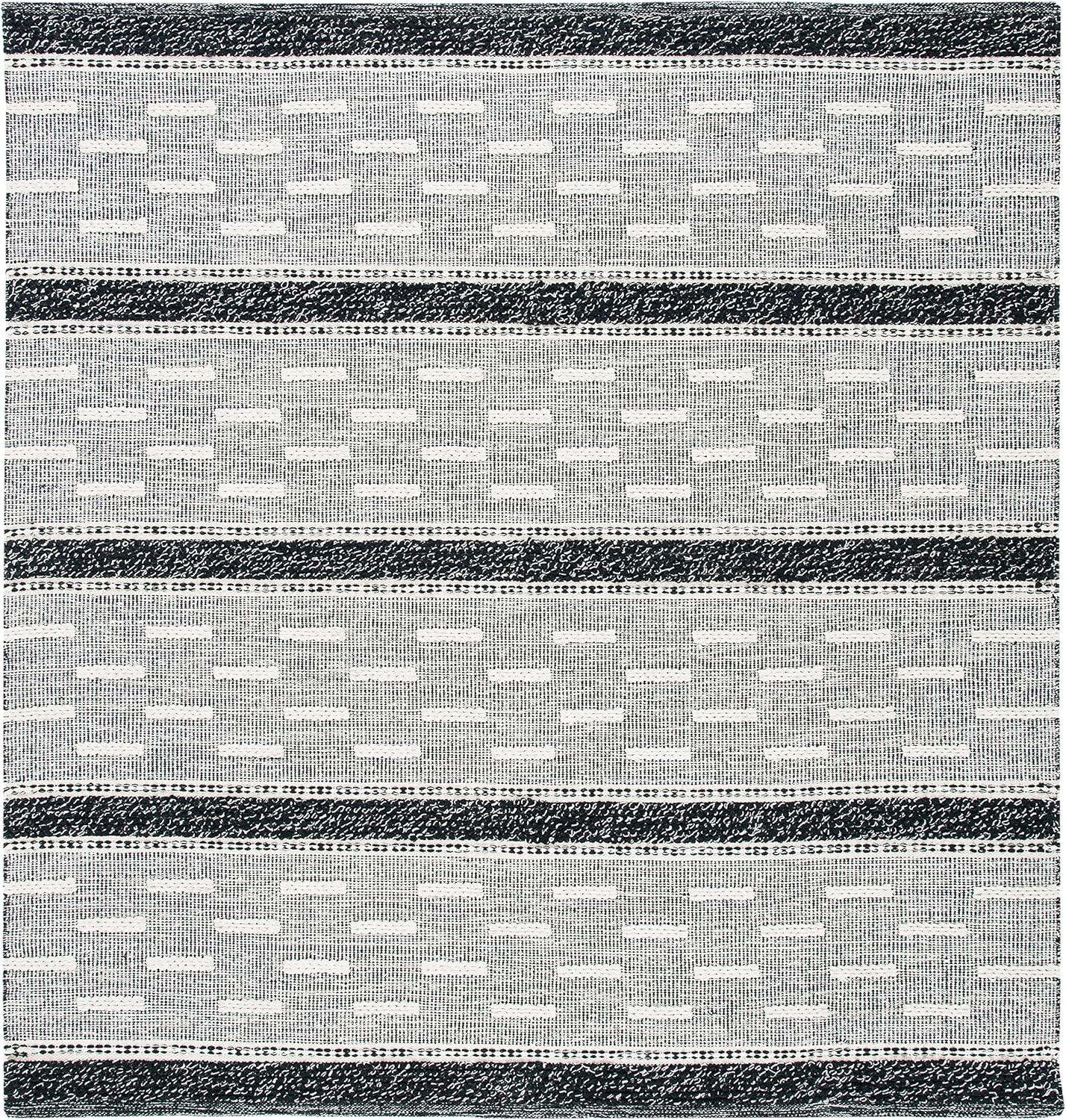 Striped Kilim STK518 Hand Woven Area Rug - Black/Ivory - 7'x7' - Safavieh.