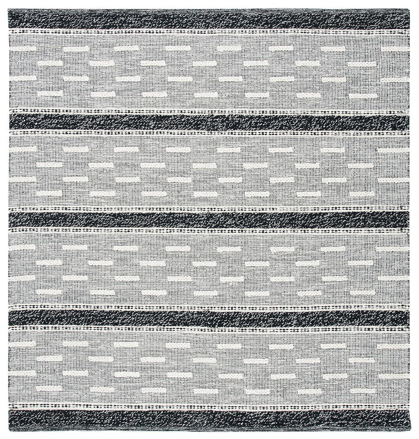 Striped Kilim STK518 Hand Woven Area Rug - Black/Ivory - 7'x7' - Safavieh.