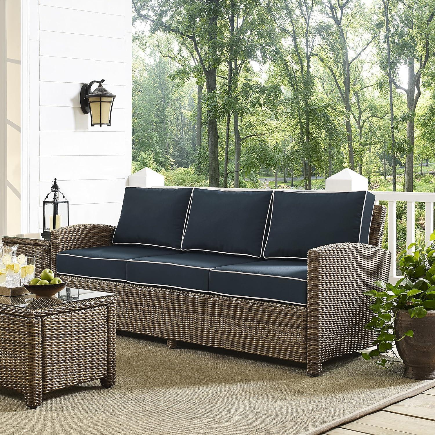 Bradenton Outdoor Wicker Sofa - Navy - Crosley: Steel Frame, Moisture-Resistant, UV-Resistant