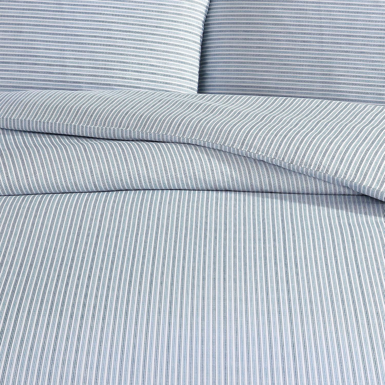 Eddie Bauer Eddie Bauer Ticking Stripe Navy Cotton Percale Duvet Cover Set