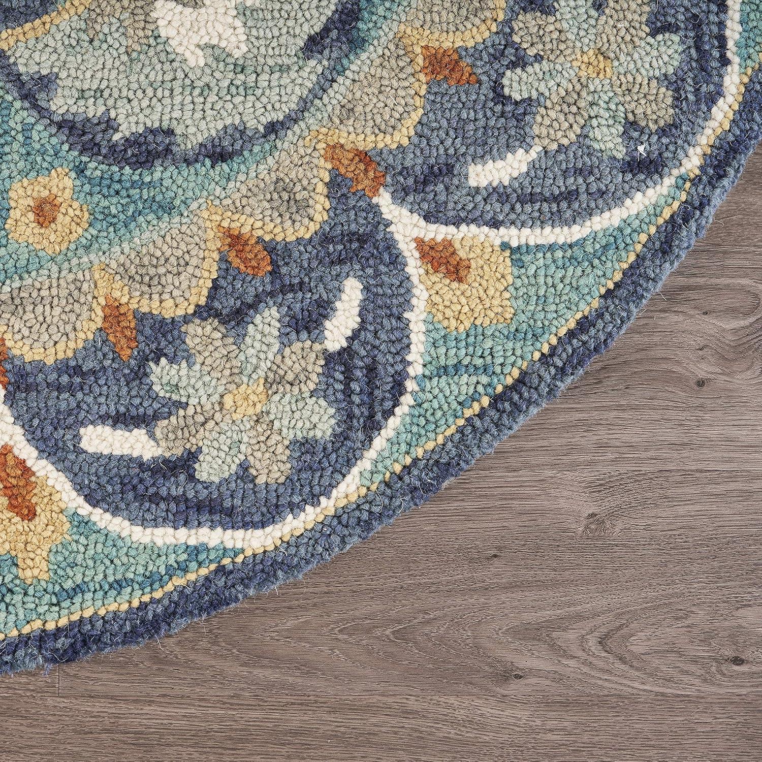 Ox Bay Elle 6' Round Teal/Blue Floral Medallion Indoor Area Rug