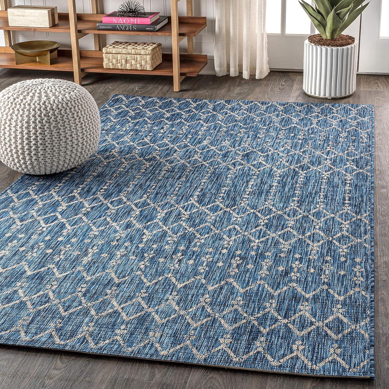 9' X 12' Ourika Moroccan Geometric Textured Weave Indoor/Outdoor Area Rug, Navy/Light Gray - JONATHAN Y