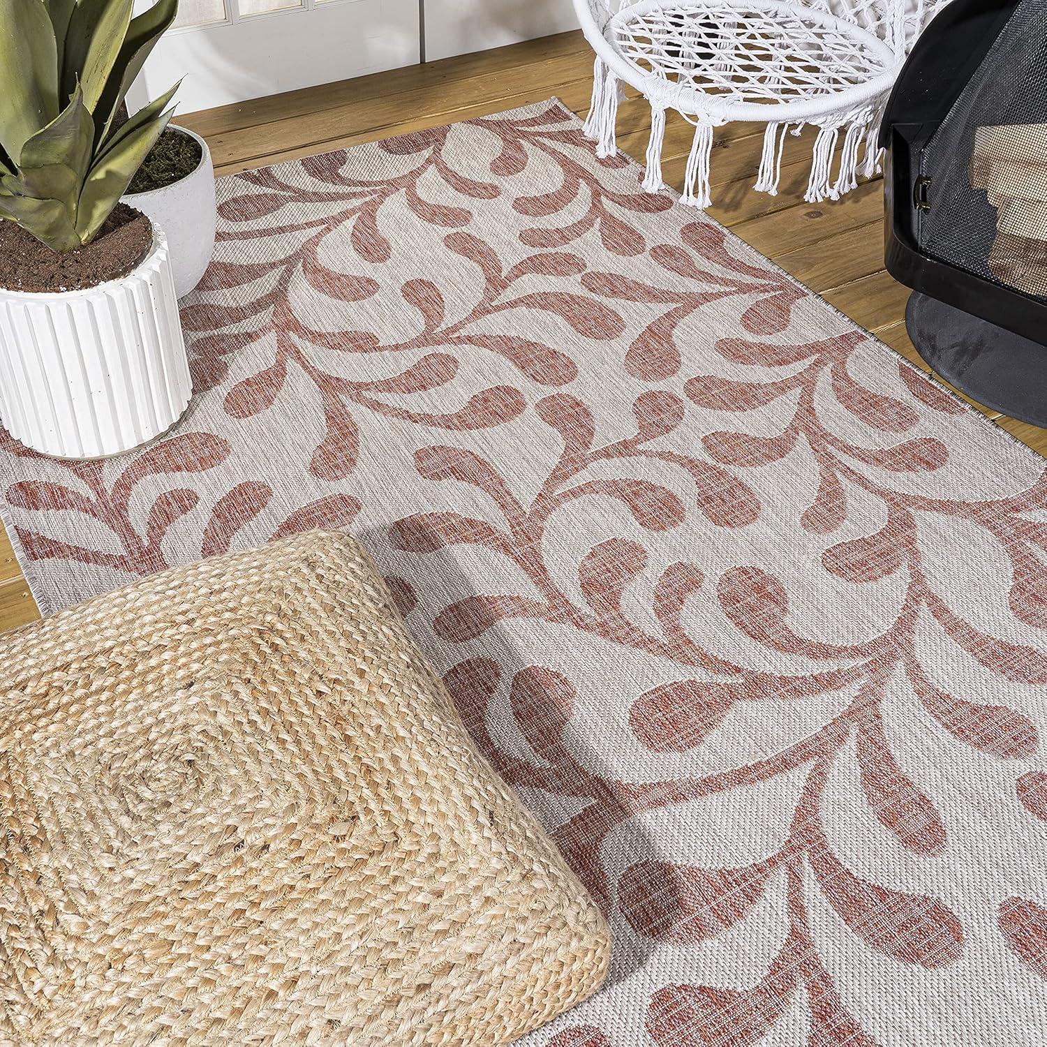 Reversible Vine Pattern Red/Beige 4'x6' Synthetic Area Rug