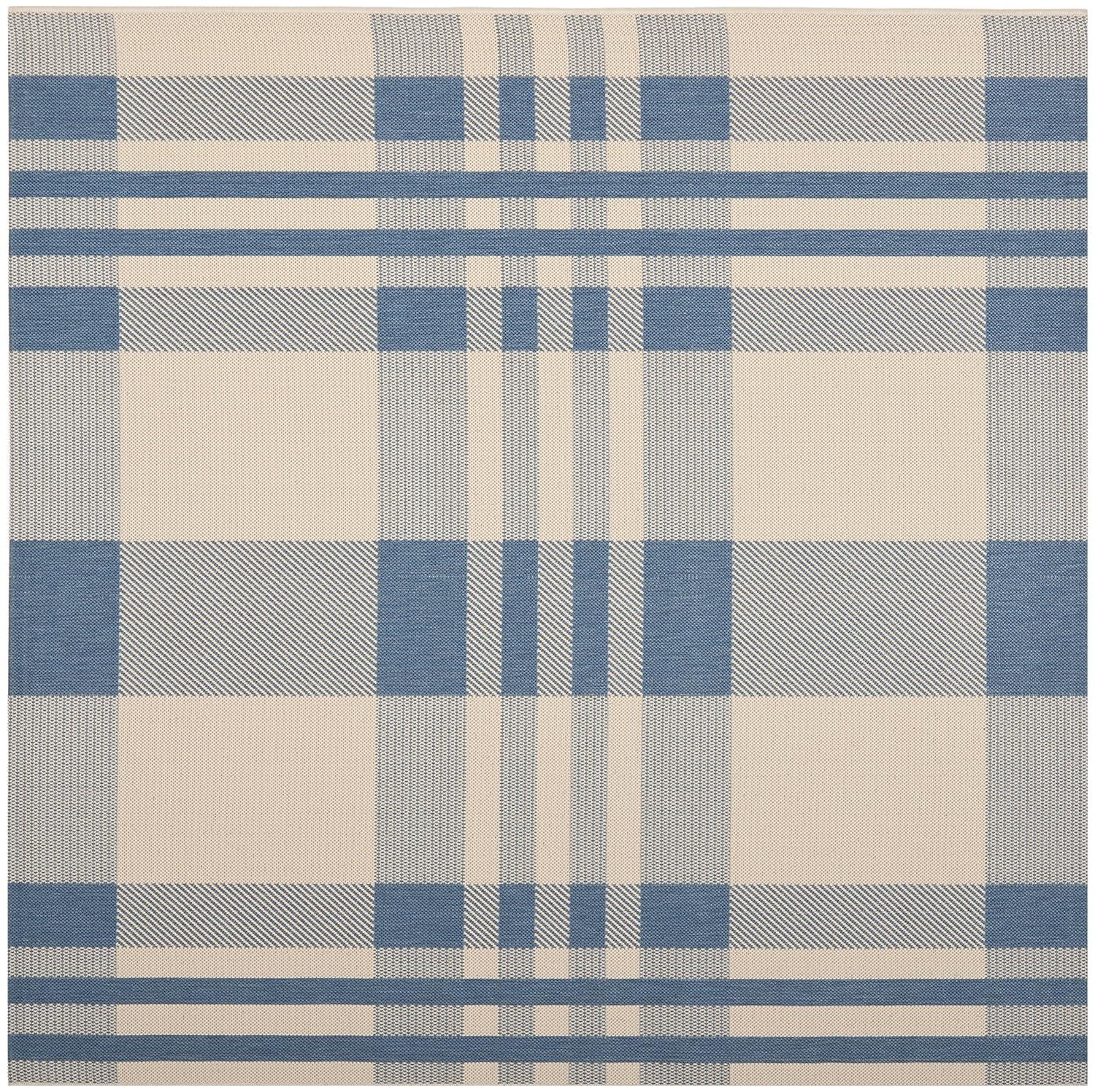 SAFAVIEH Courtyard Benjamin Plaid Indoor/Outdoor Area Rug, 6'7" x 6'7" Square, Beige/Blue