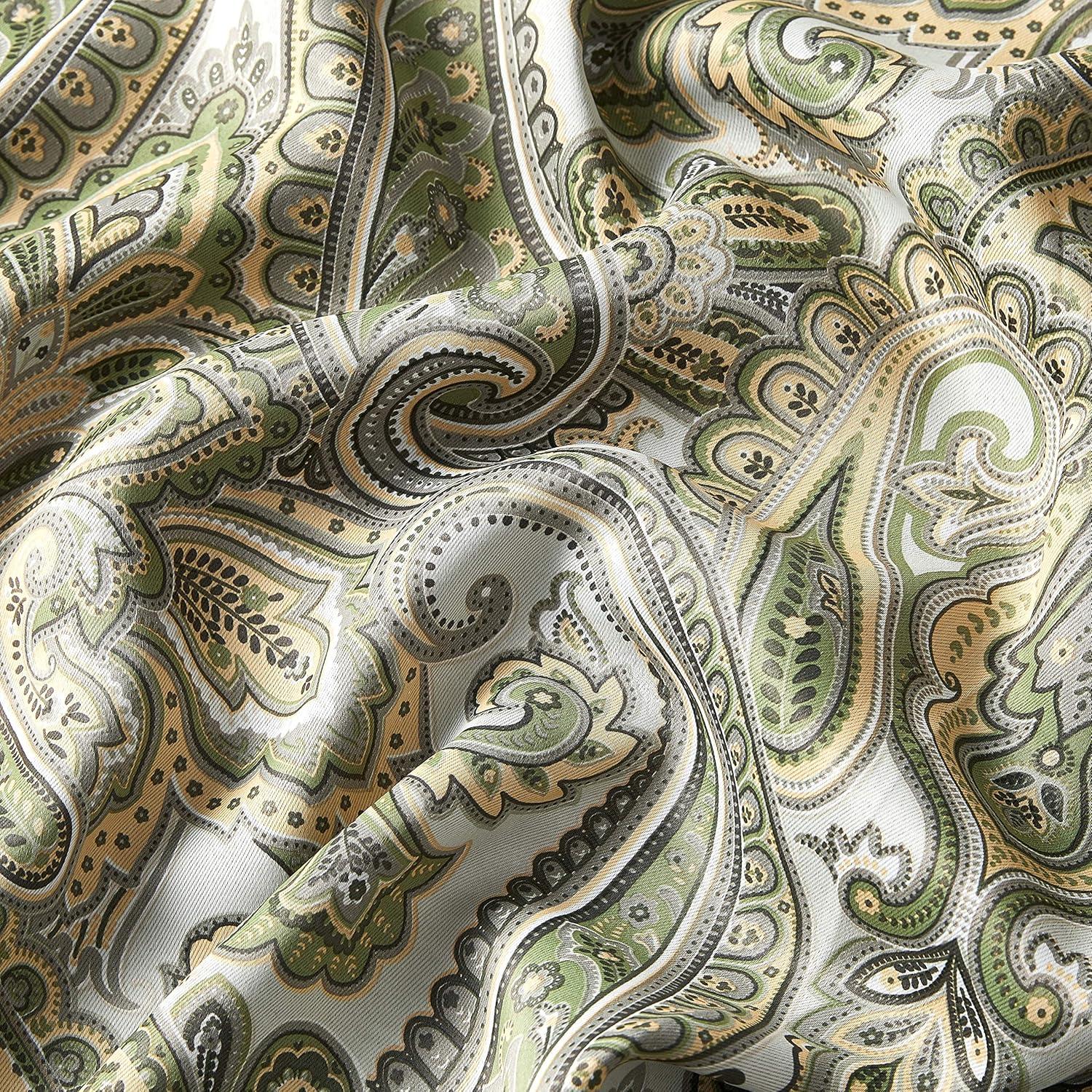 Sage Green Paisley Damask Thermal Insulated Curtain Panels