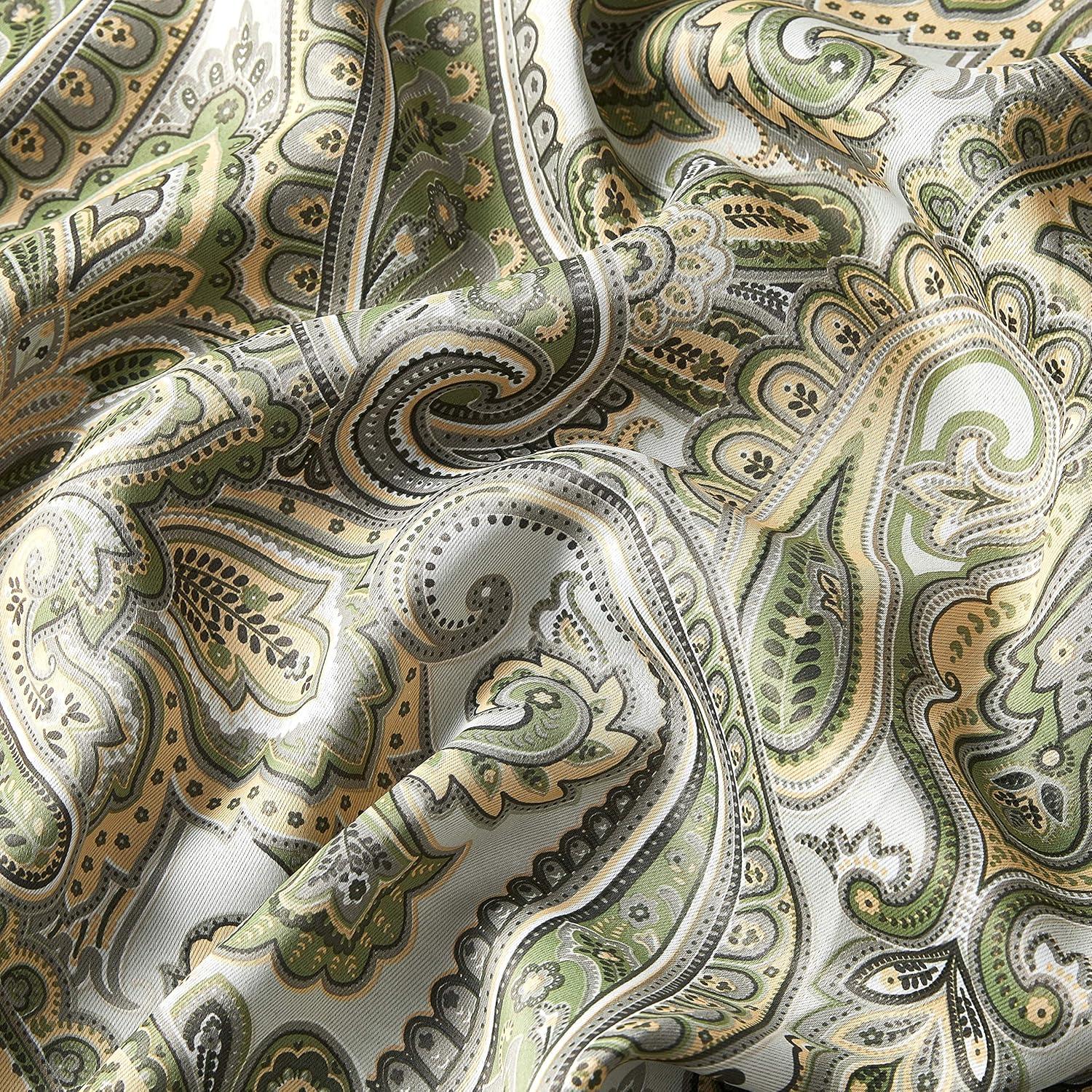 HLC.ME Paris Paisley Decorative Print Damask Pattern Thermal Insulated Semi-Blackout Energy Savings Room Darkening Grommet Window Curtain Panels for Bedroom - Set of 2 (50 x 72 Long, Sage Green)