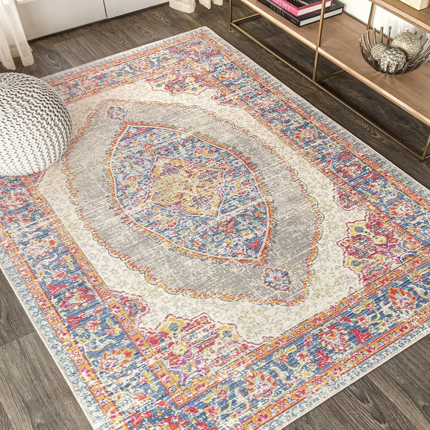 Kilia Blue and Gray Medallion Synthetic Area Rug