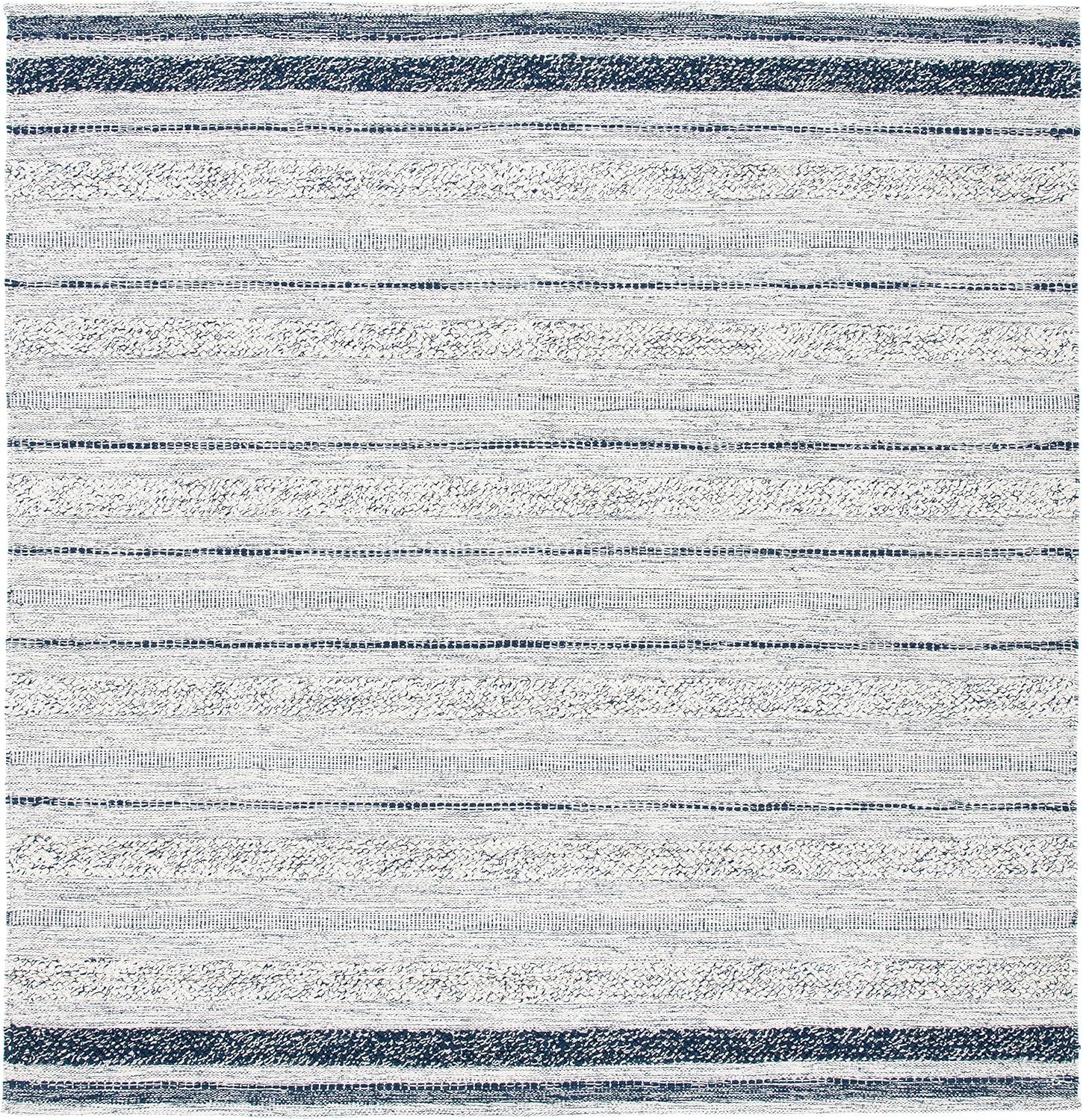 Striped Kilim STK517 Hand Woven Area Rug - Ivory/Navy - 7'x7' - Safavieh.