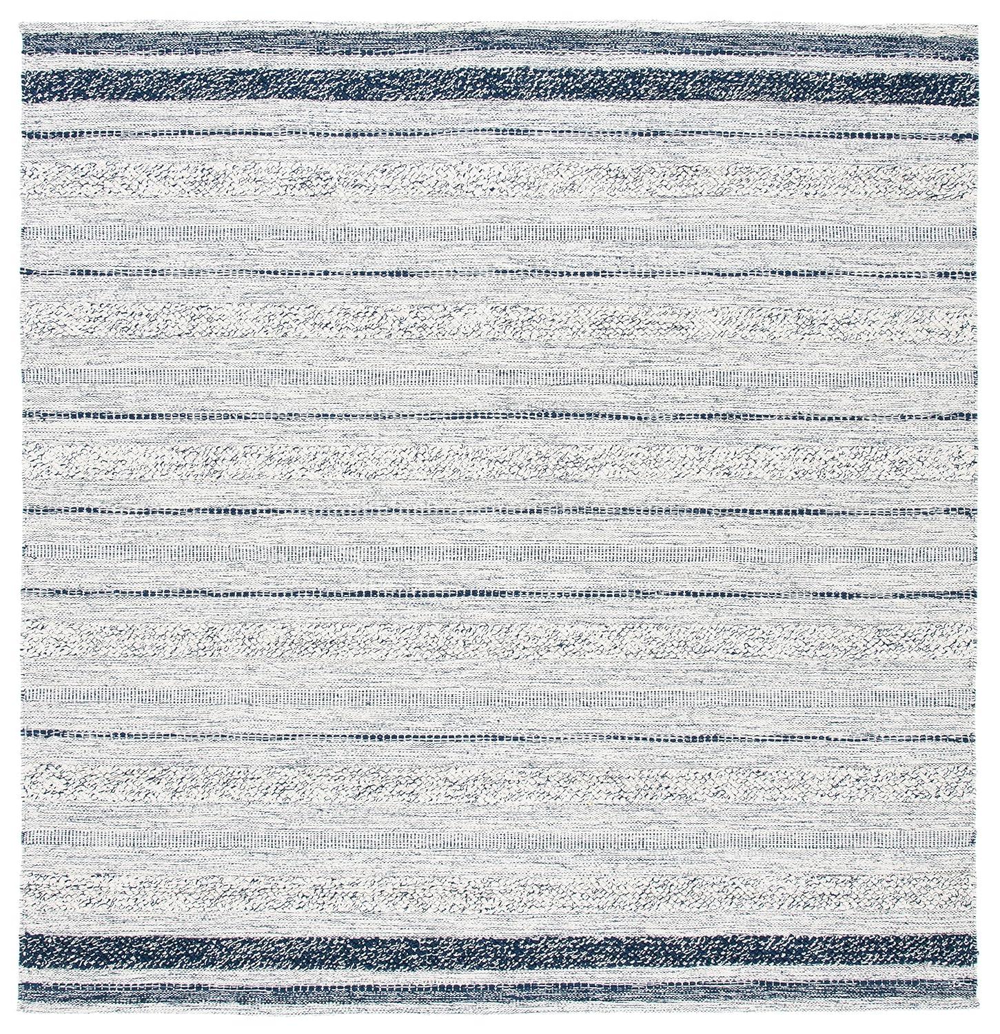Striped Kilim STK517 Hand Woven Area Rug - Ivory/Navy - 7'x7' - Safavieh.
