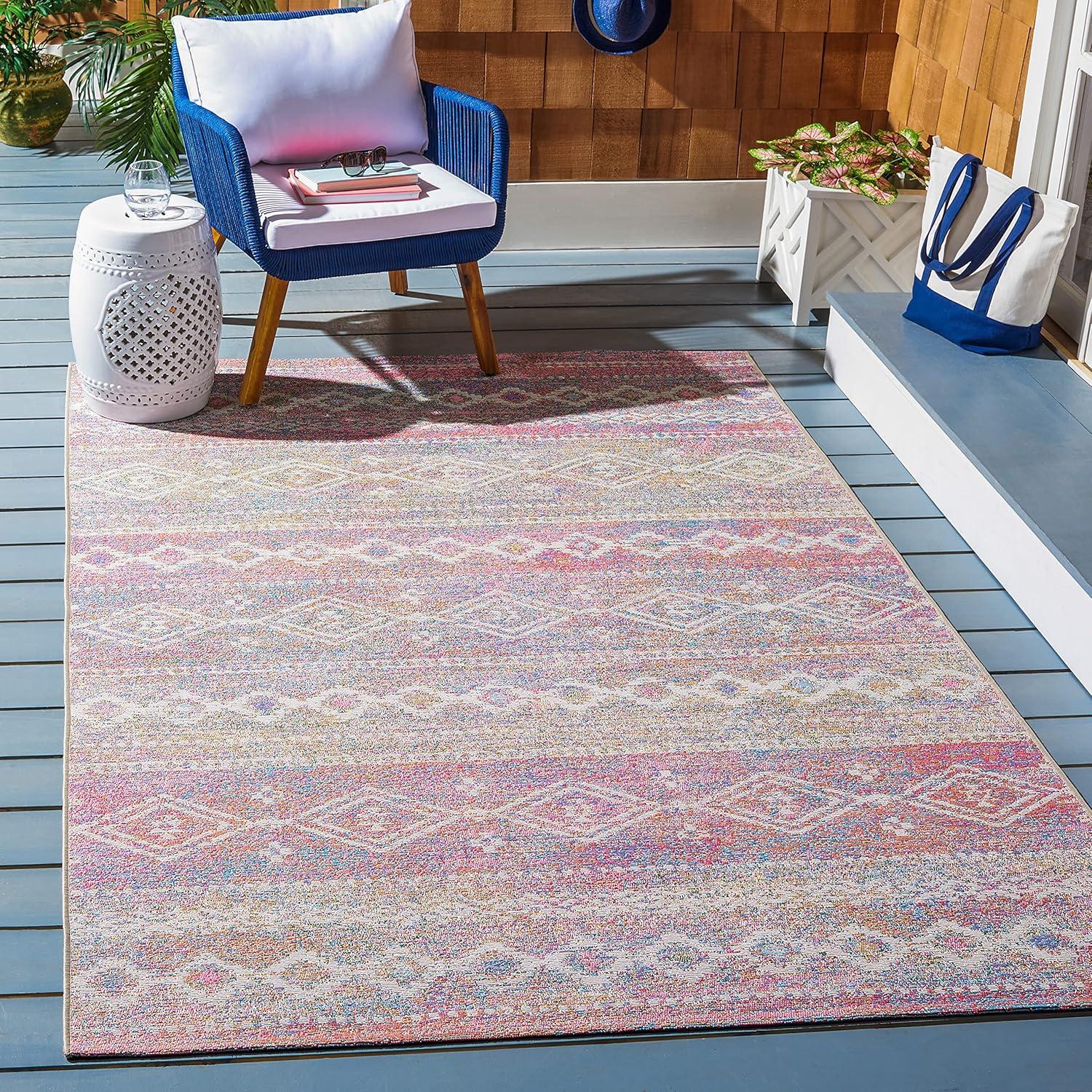 Summer SMR498 Power Loomed Indoor and Outdoor Area Rug - Ivory/Pink - 6'6"x9'4" - Safavieh.