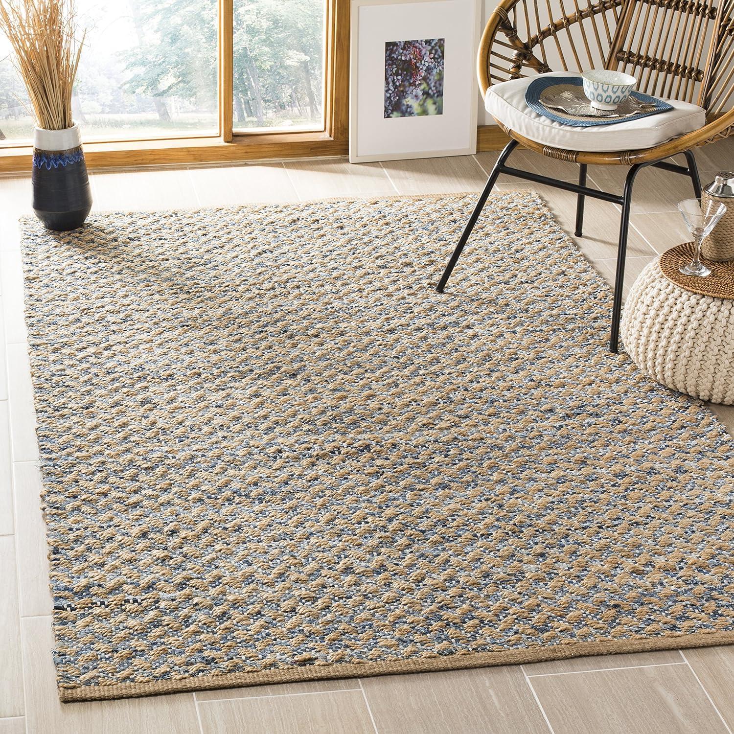 Reinheimer Hand Woven Jute/Chindi/Cotton Rug in Blue/Natural