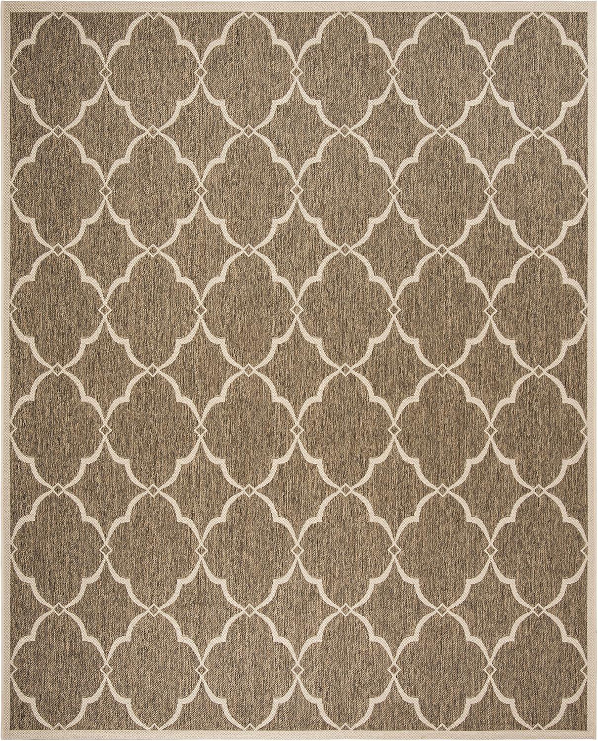 Beige and Cream Geometric 8' x 10' Indoor/Outdoor Synthetic Rug