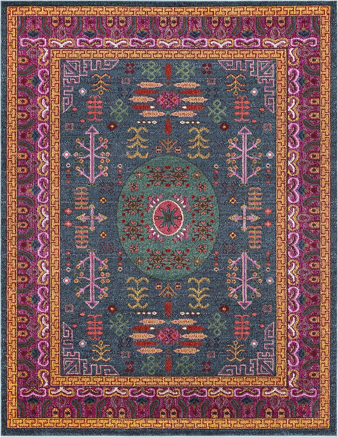 Elysian Blue Oriental-Inspired 8' x 10' Synthetic Area Rug