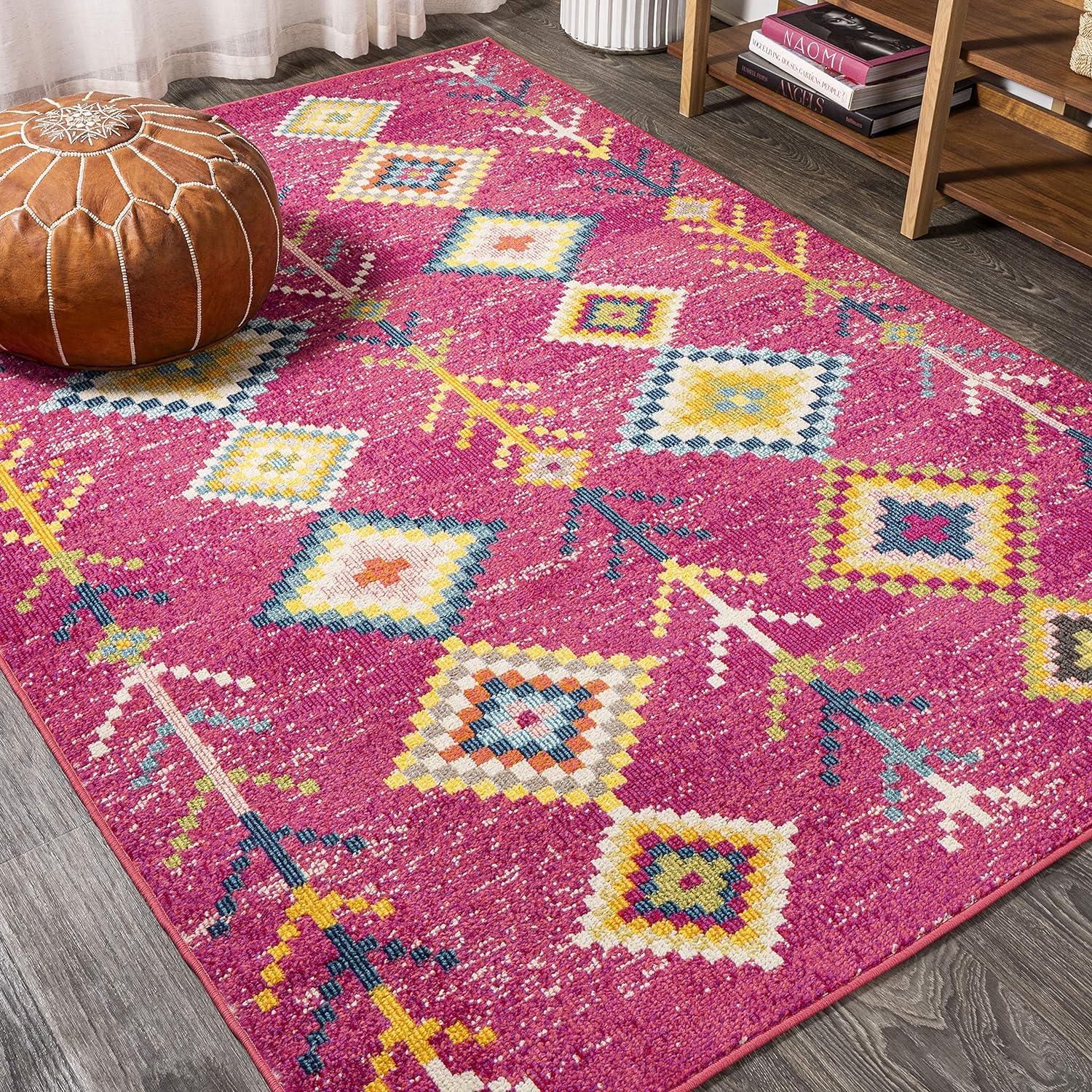 Pink Multicolor Geometric Synthetic 4' x 6' Area Rug