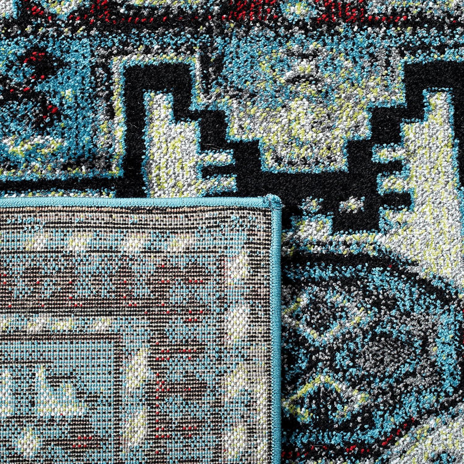Vintage Hamadan VTH213 Power Loomed Area Rug - Light Blue/Black - 5'3"x5'3" - Safavieh.
