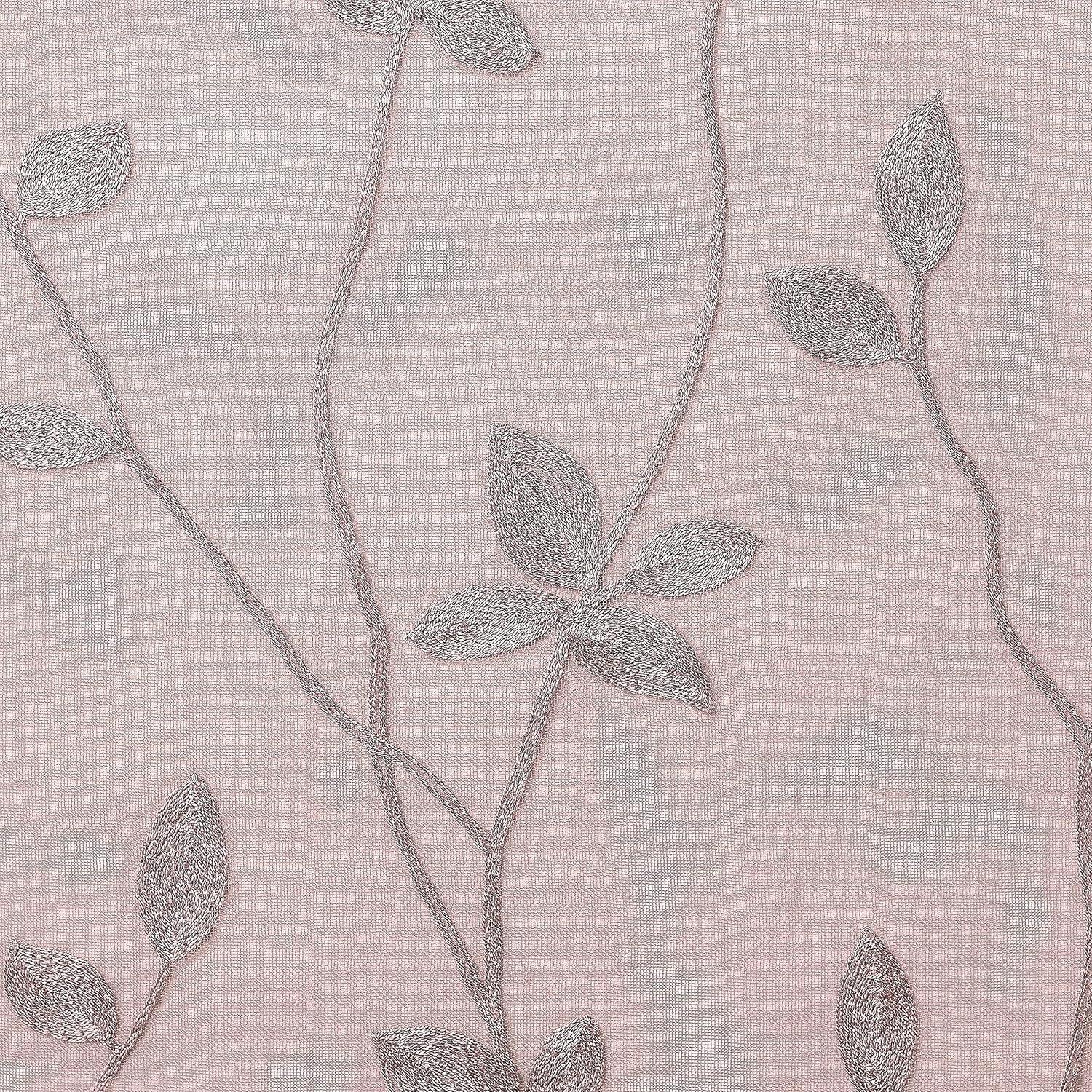 Chanasya 2pk Embroidered Vine Sheer Window Curtain Panels - Set of 2 - 52 x 84 Inches Long - Rose Dust