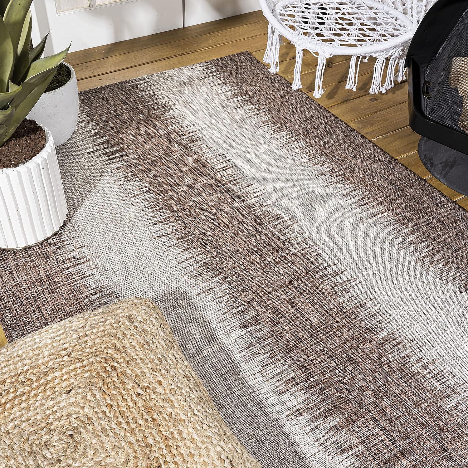 5'x8' Tavira Modern Strie' Indoor/Outdoor Area Rug, Brown/Beige - JONATHAN Y