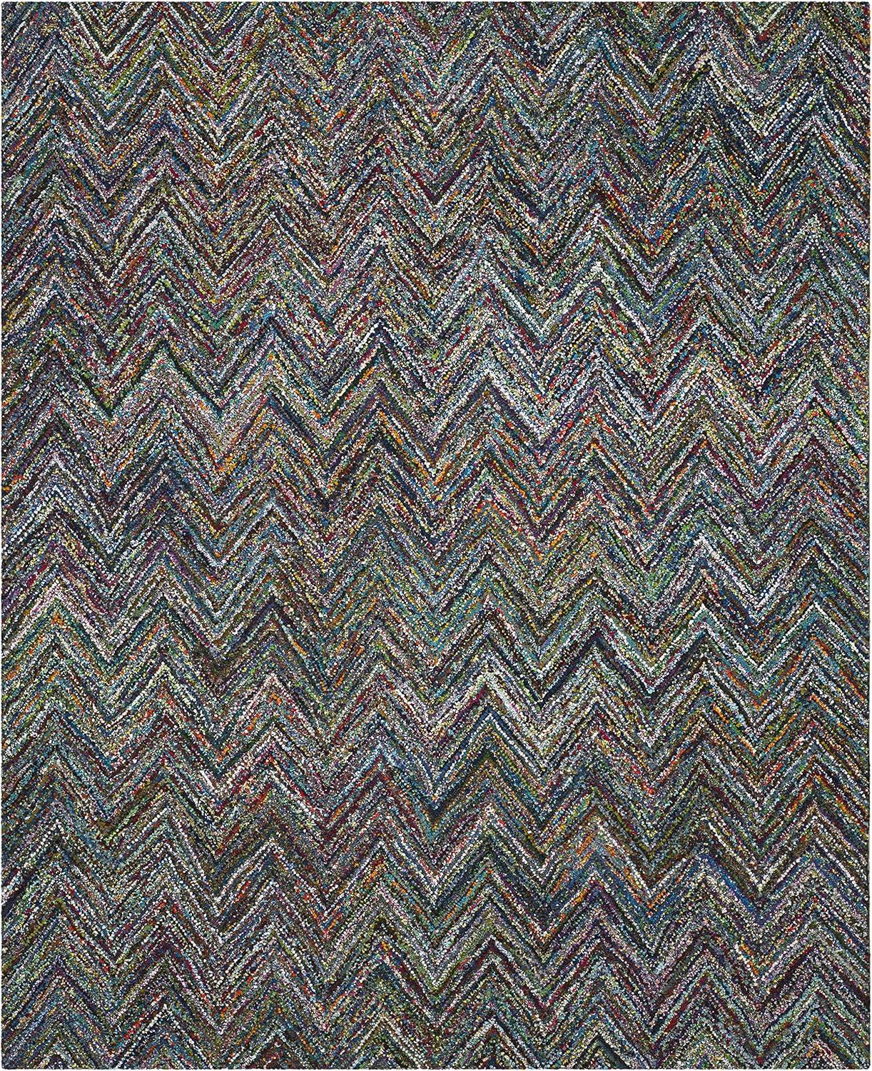 SAFAVIEH Nantucket Akilah Zigzag Stipes Cotton Area Rug, Blue/Multi, 9' x 12'