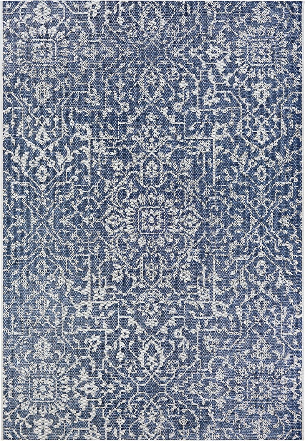 Couristan Monte Carlo Palmette Indoor/Outdoor Area Rug, 5'10" x 9'2", Navy-Ivory
