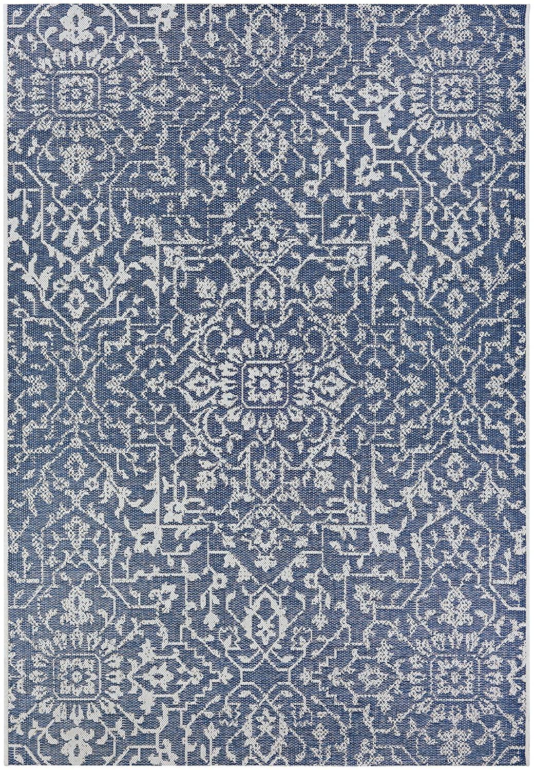 Couristan Monte Carlo Palmette Indoor/Outdoor Area Rug, 8'6" x 13', Navy-Ivory