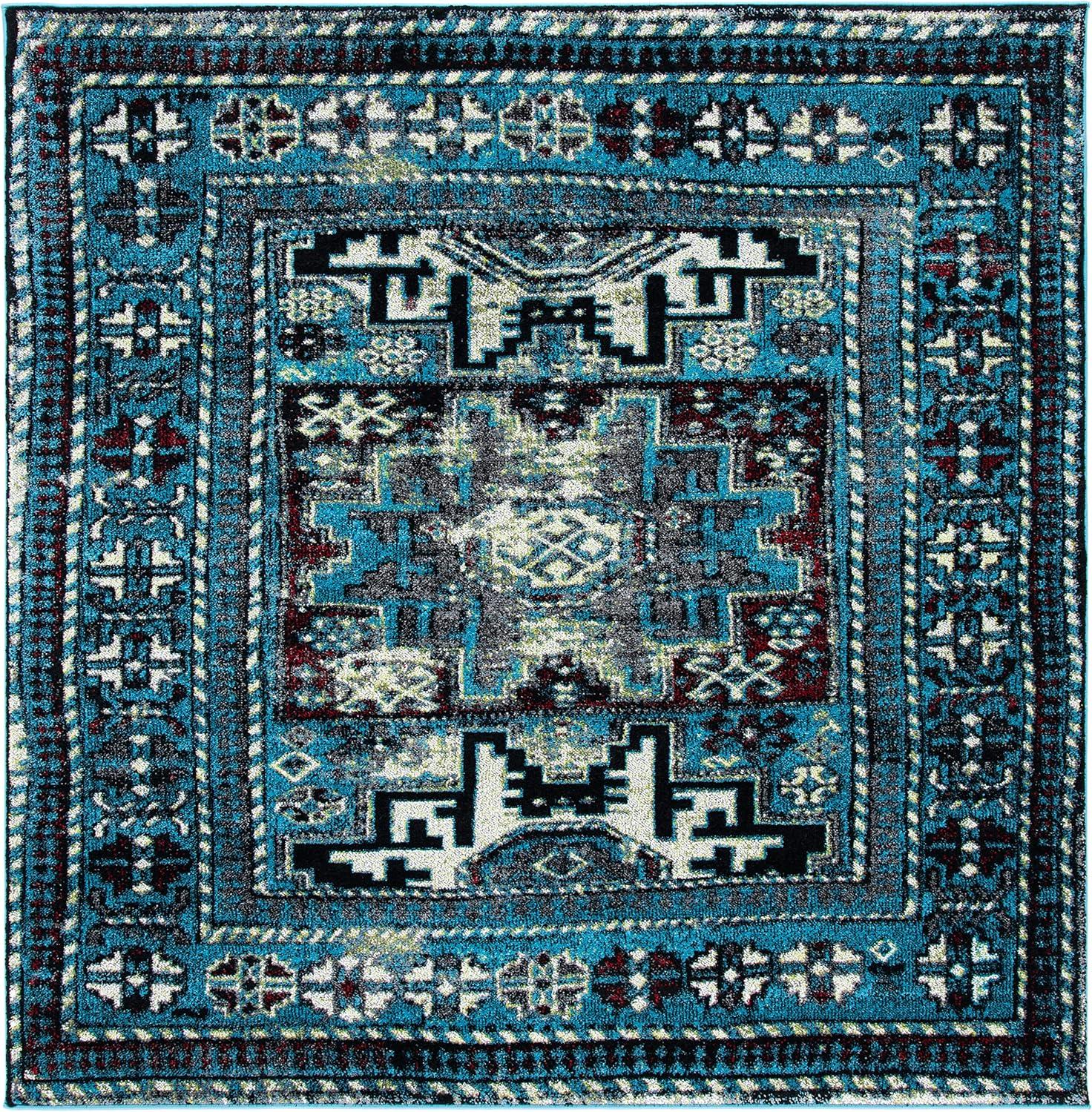 Vintage Hamadan VTH213 Power Loomed Area Rug - Light Blue/Black - 5'3"x5'3" - Safavieh.