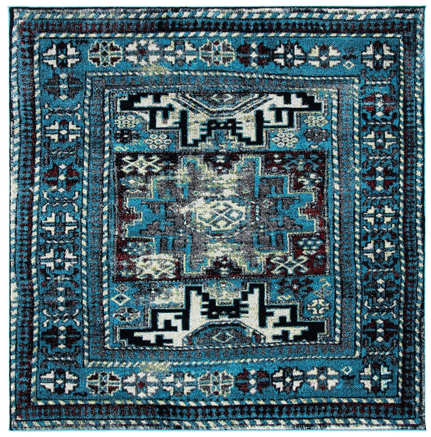 Vintage Hamadan VTH213 Power Loomed Area Rug - Light Blue/Black - 5'3"x5'3" - Safavieh.